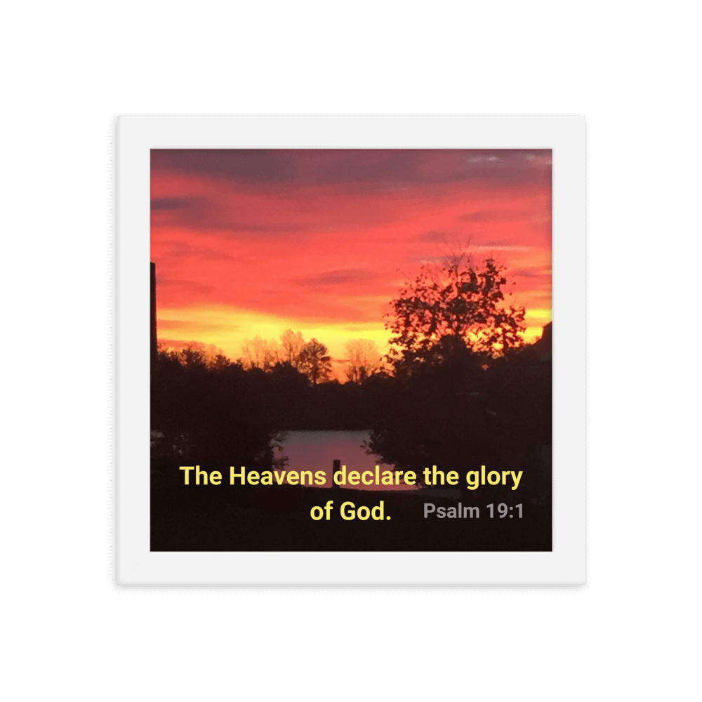 Psalm 19:1 Bible Verse, Sunset Glory Enhanced Matte Paper Framed Poster Wall Art White 10″×10″