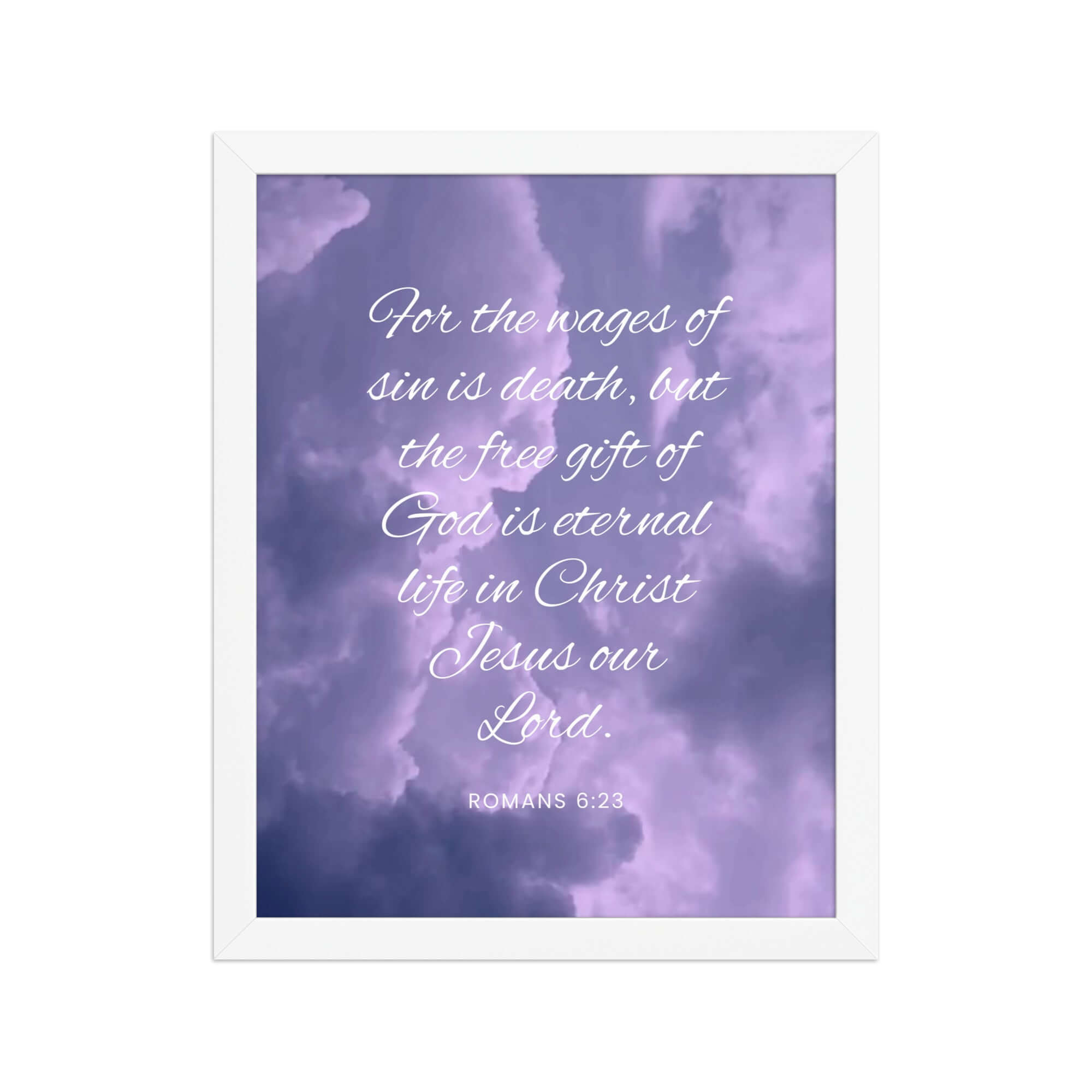 Romans 6:23 Bible Verse, free gift Enhanced Matte Paper Framed Poster Wall Art White 11″×14″
