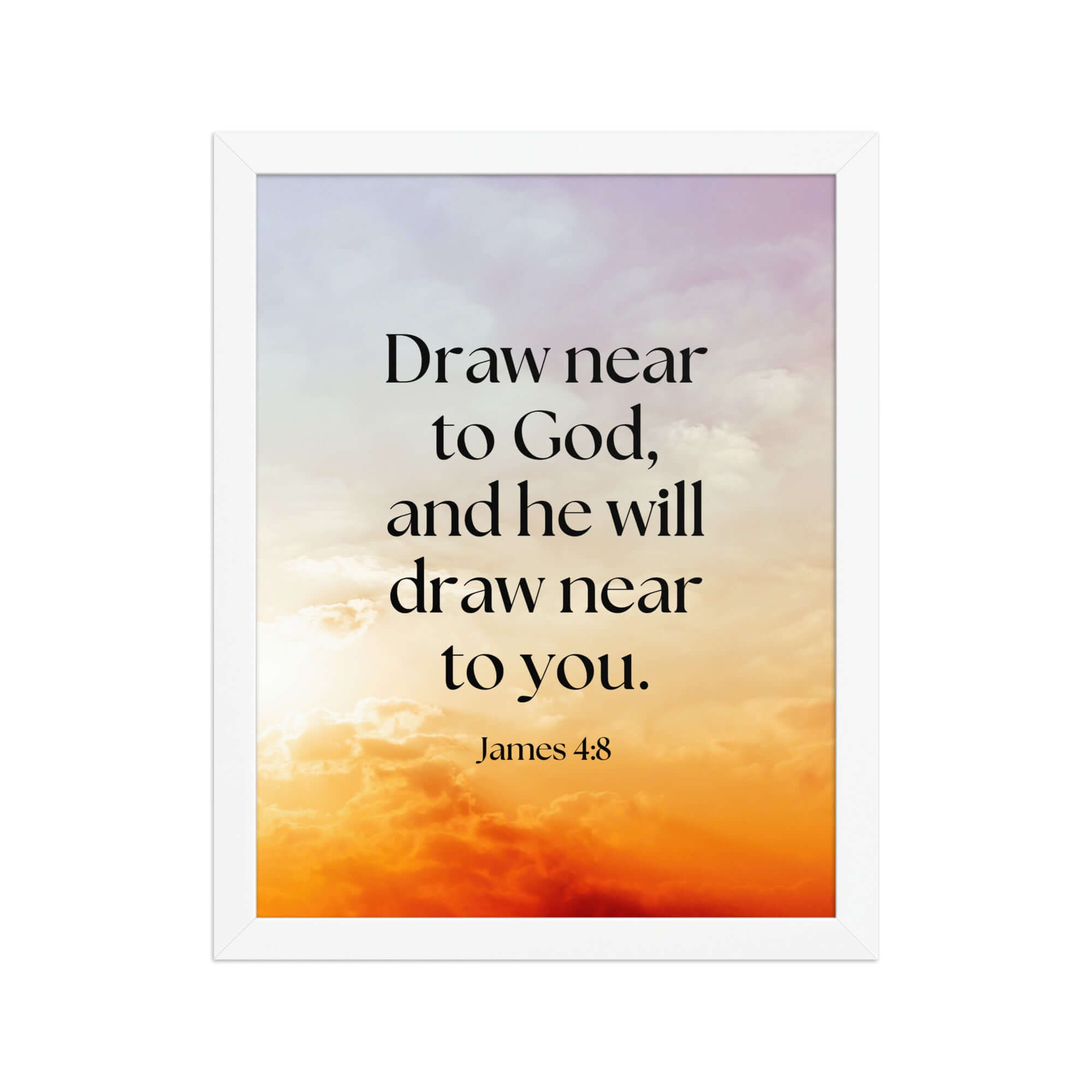 James 4:8 Bible Verse, he will draw Enhanced Matte Paper Framed Poster Wall Art White 11″×14″