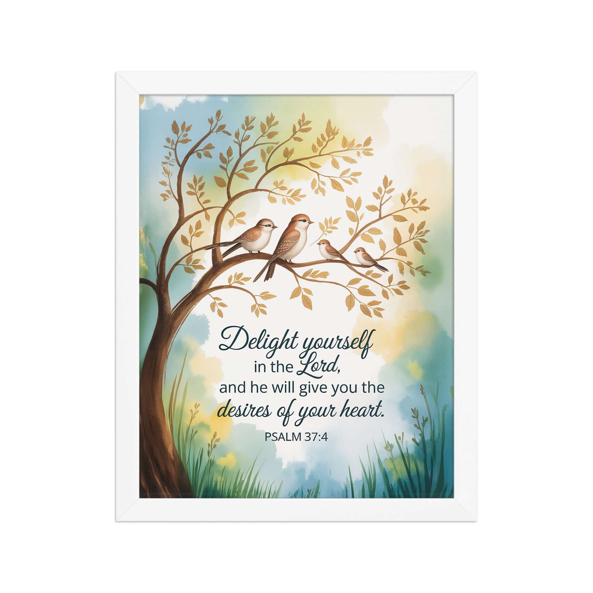 Psalm 37:4 Bible Verse, Yourself Enhanced Matte Paper Framed Poster White 11″×14″