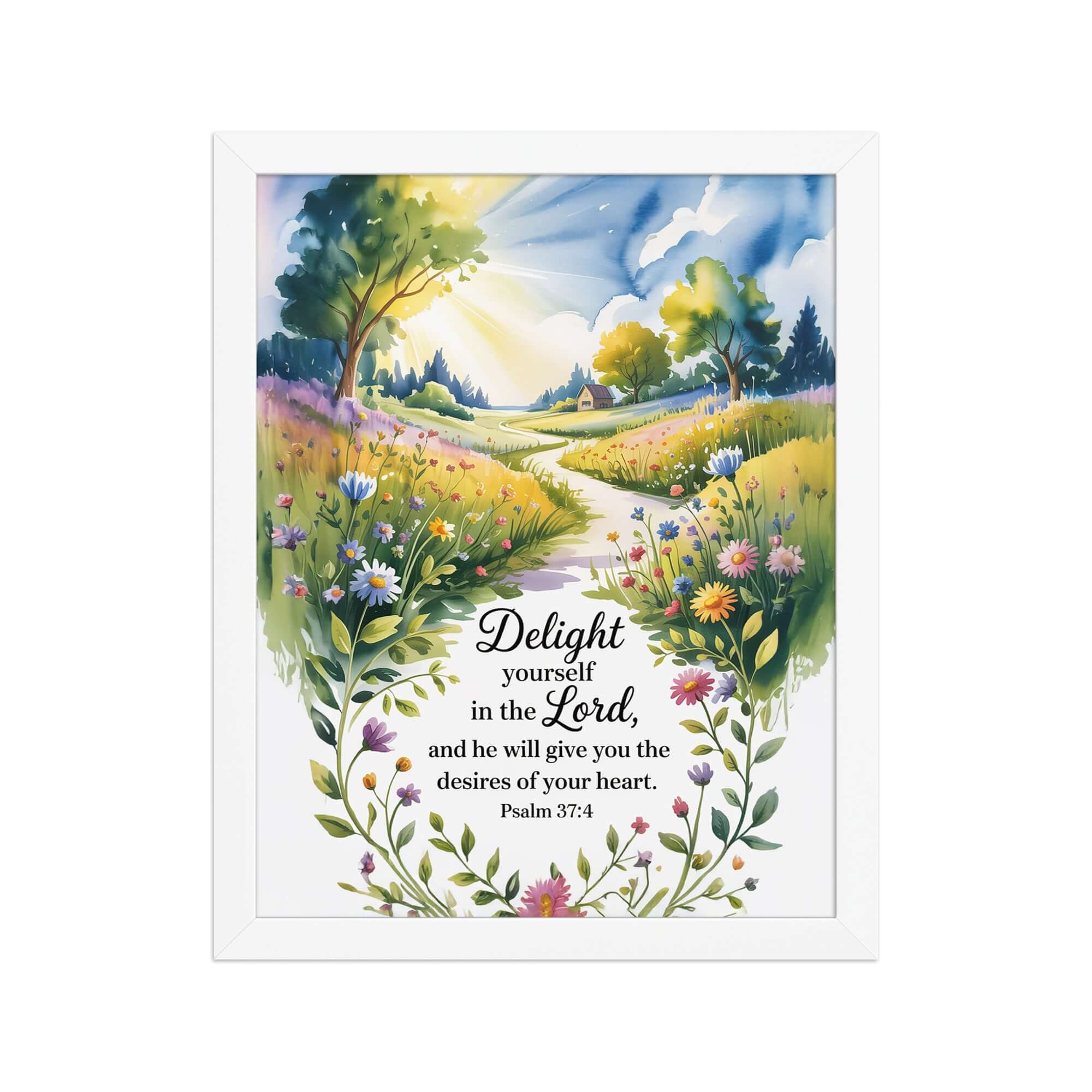 Psalm 37:4 Bible Verse, desires Enhanced Matte Paper Framed Poster White 11″×14″