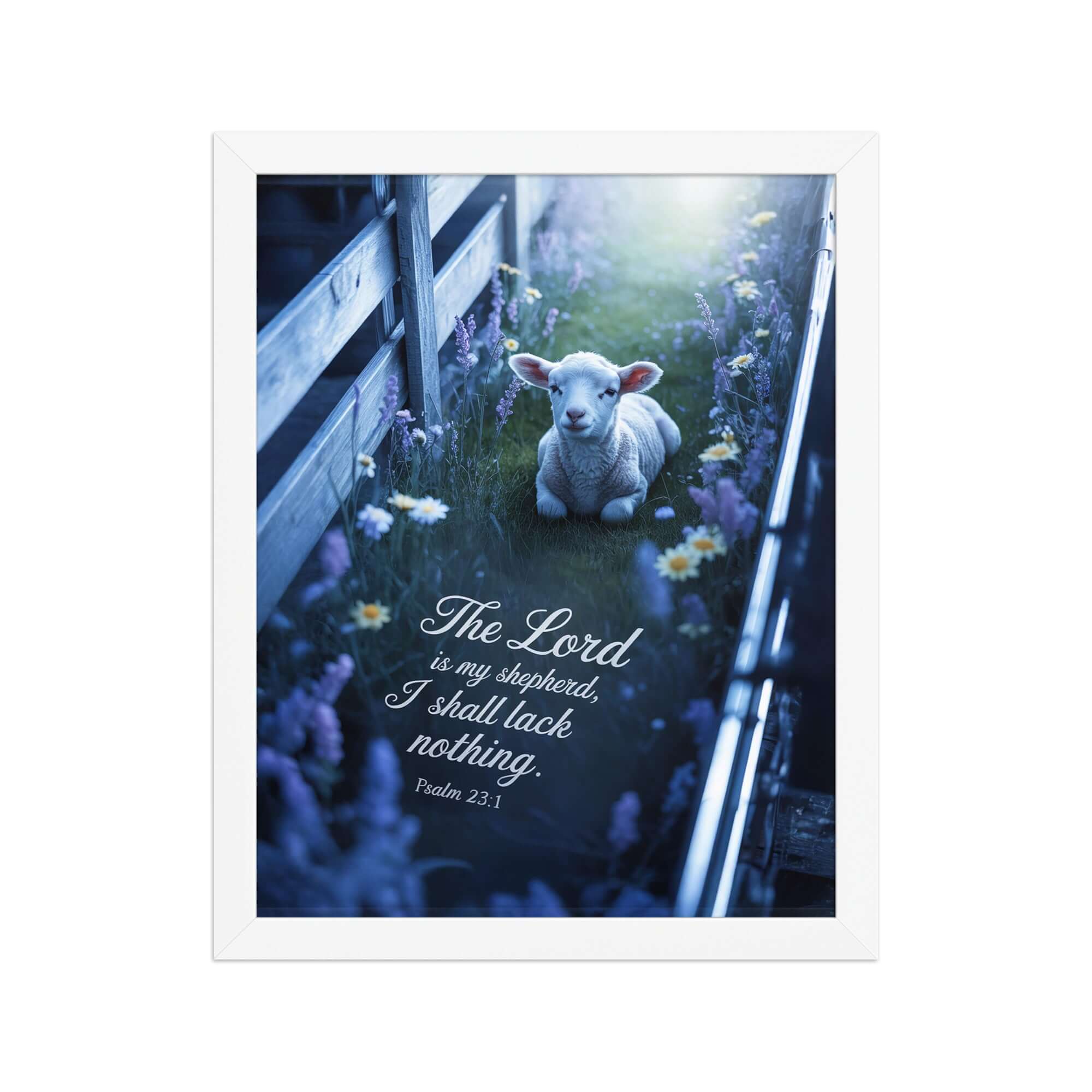 Psalm 23:1 Bible Verse, Shepherd Enhanced Matte Paper Framed Poster White 11″×14″