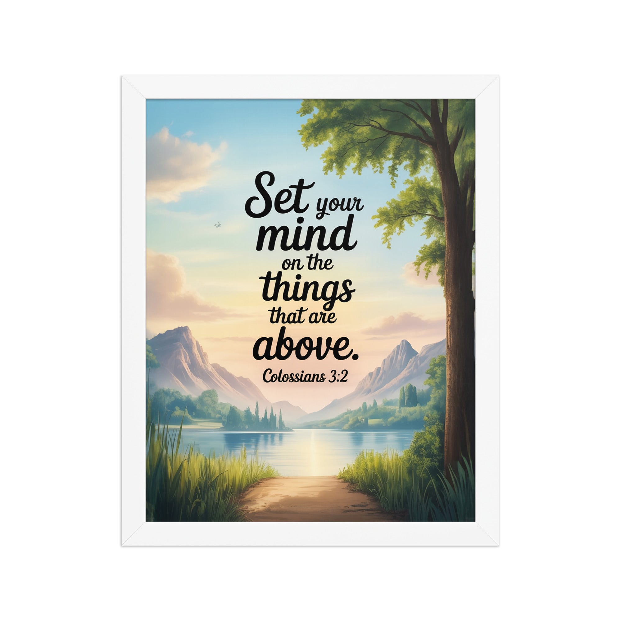 Colossians 3:2 Bible Verse Set Enhanced Matte Paper Framed Poster White 11″×14″