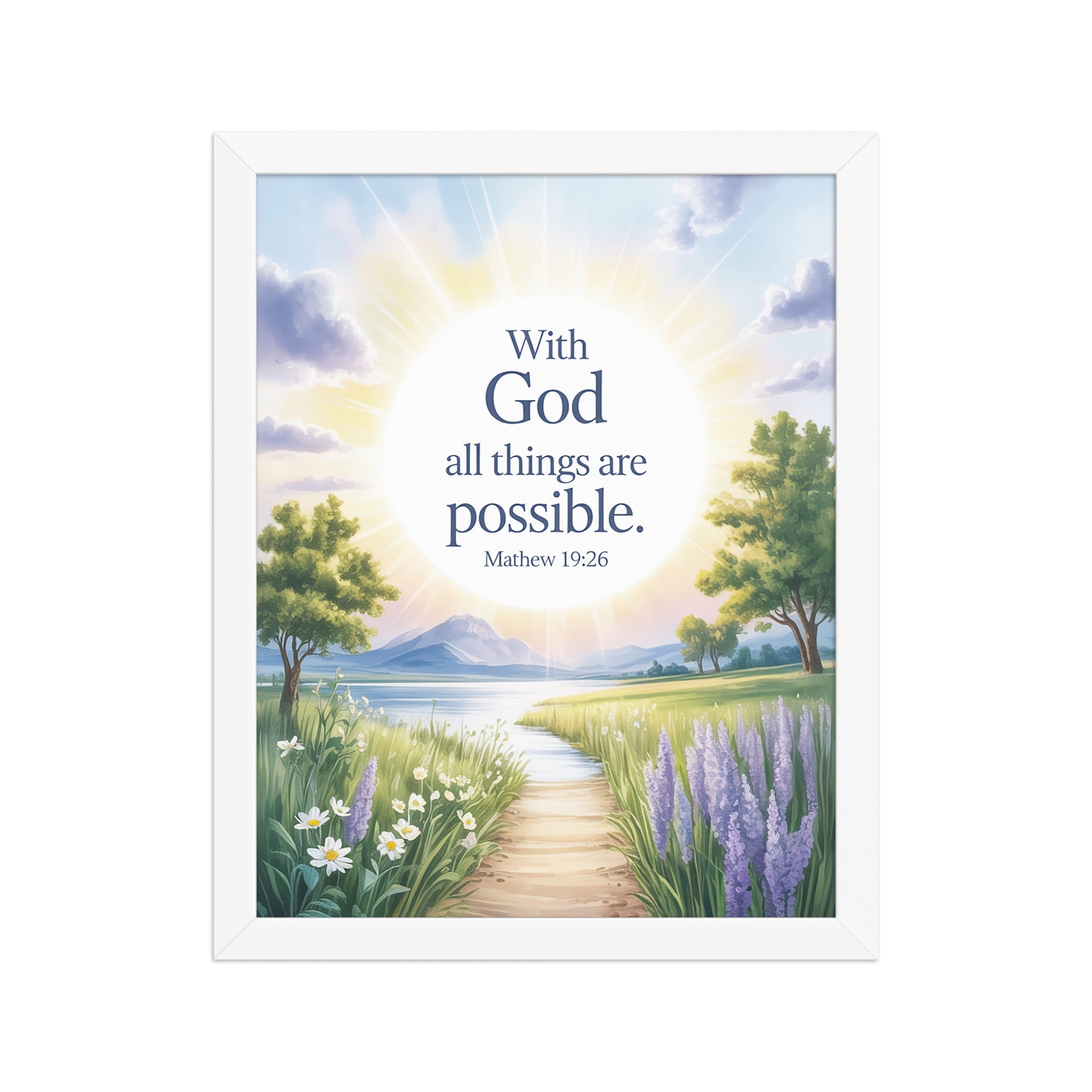 Matthew 19:26 Bible Verse Looking at Enhanced Matte Paper Framed Poster White 11″×14″