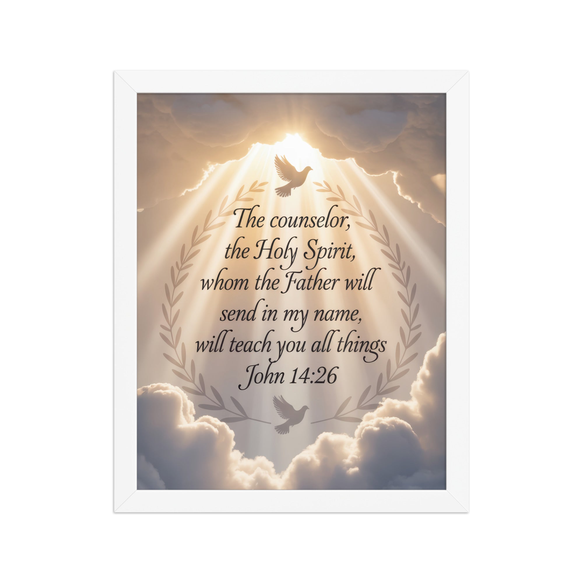 John 14:26 Bible Verse Counselor Enhanced Matte Paper Framed Poster White 11″×14″
