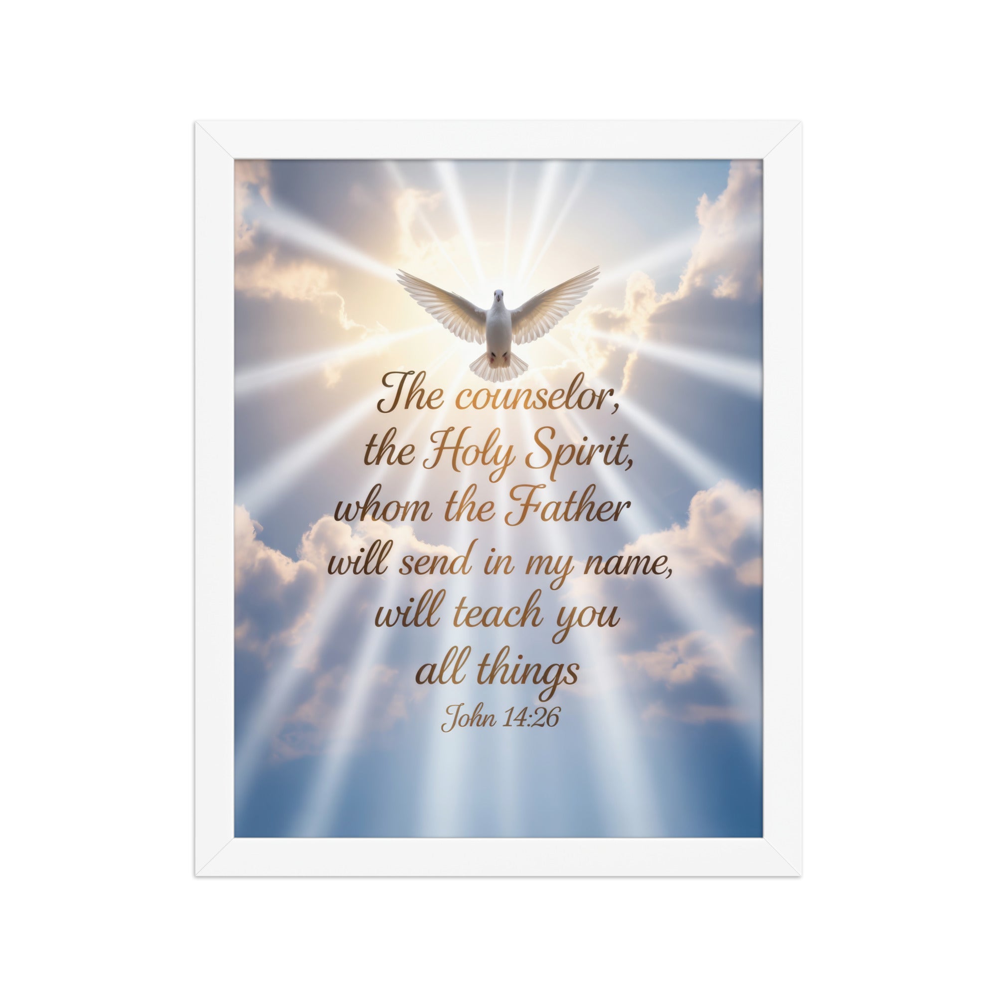 John 14:26 Bible Verse Father Enhanced Matte Paper Framed Poster White 11″×14″