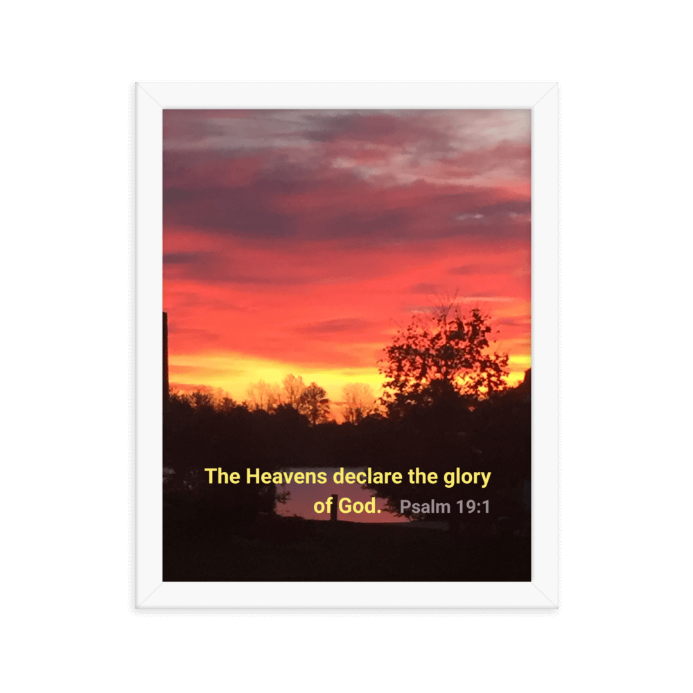 Psalm 19:1 Bible Verse, Sunset Glory Enhanced Matte Paper Framed Poster Wall Art White 11″×14″