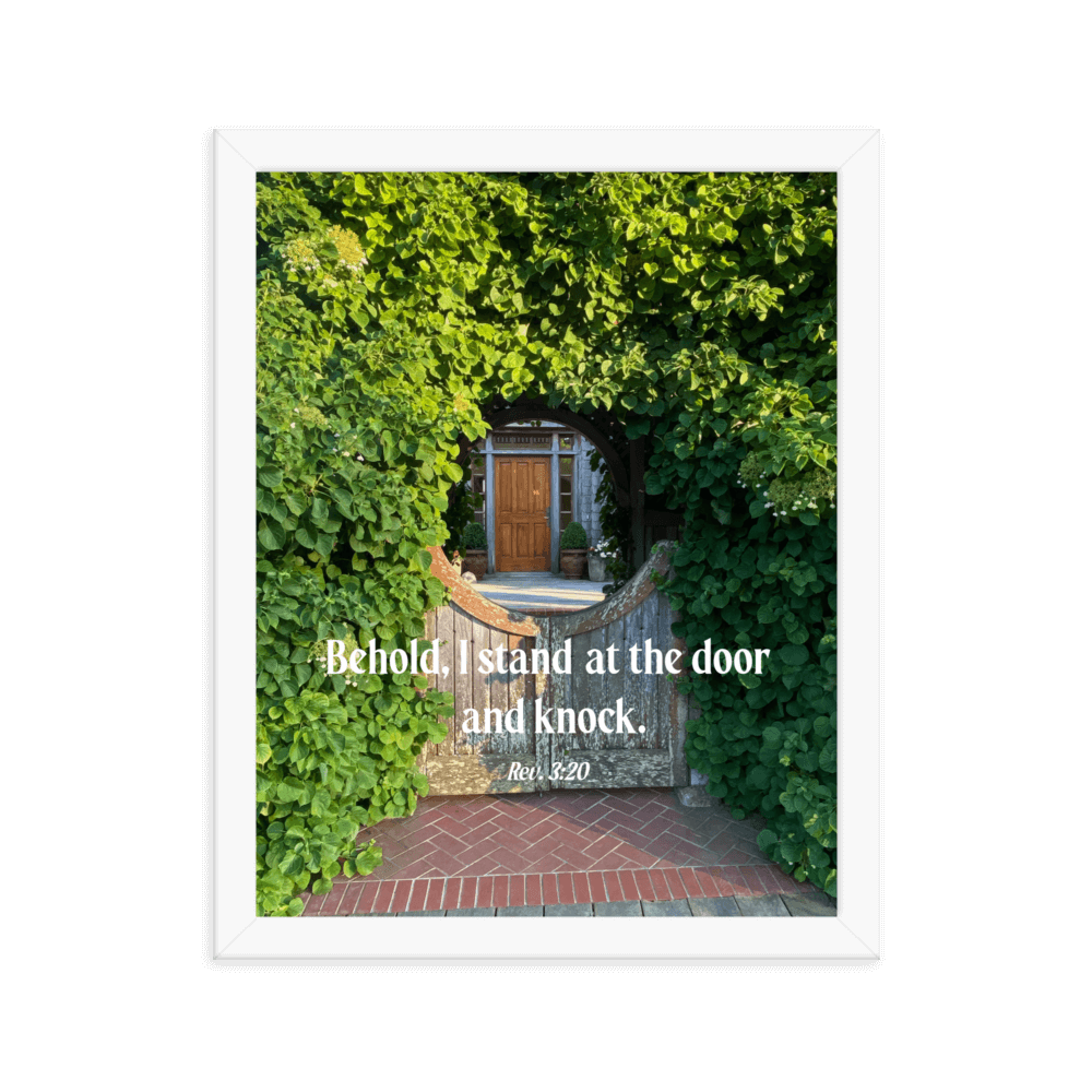 Revelation 3:20 Bible Verse, Garden Doorway Enhanced Matte Paper Framed Poster Wall Art White 11″×14″