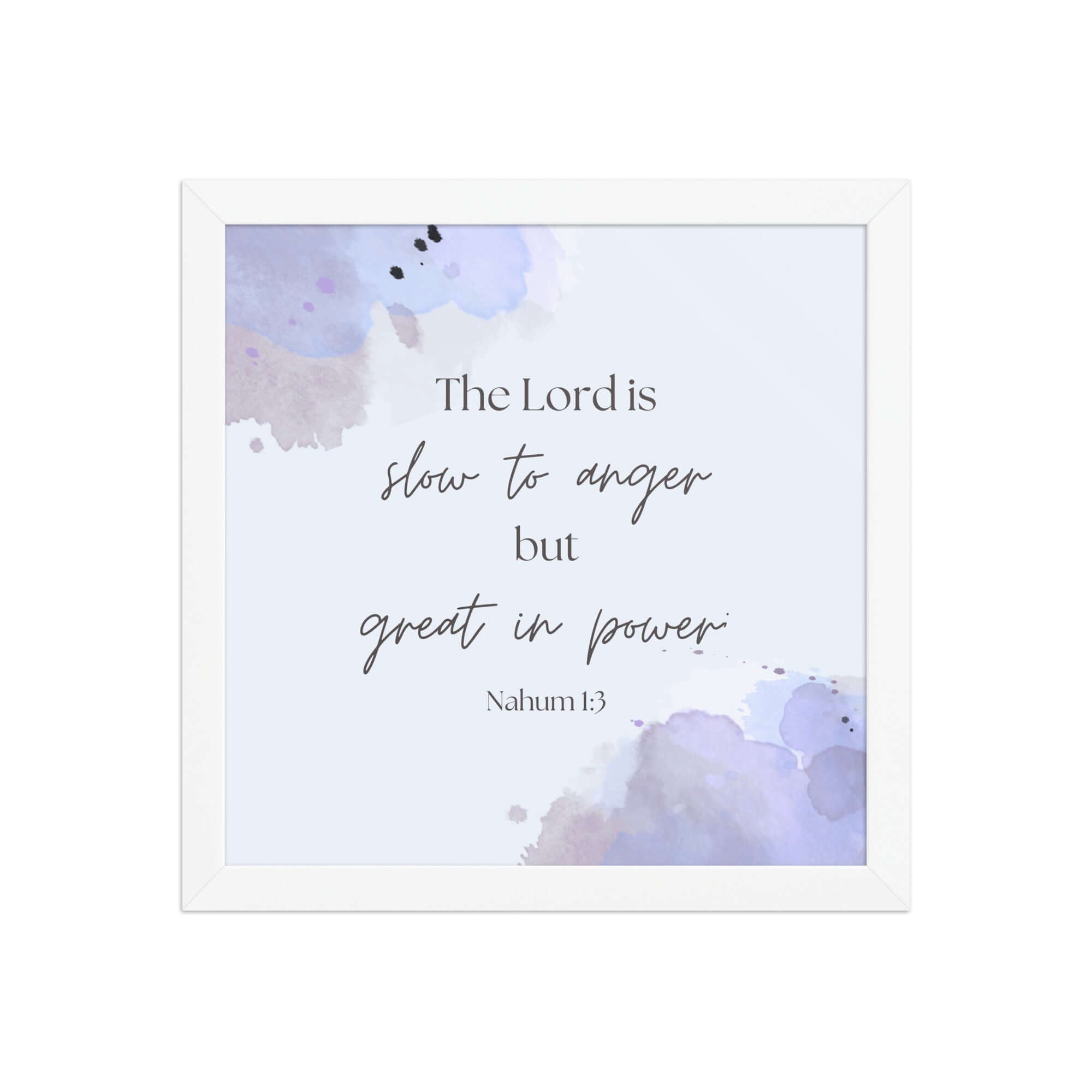 Nahum 1:3 Bible Verse, great in power Enhanced Matte Paper Framed Poster Wall Art White 12″×12″