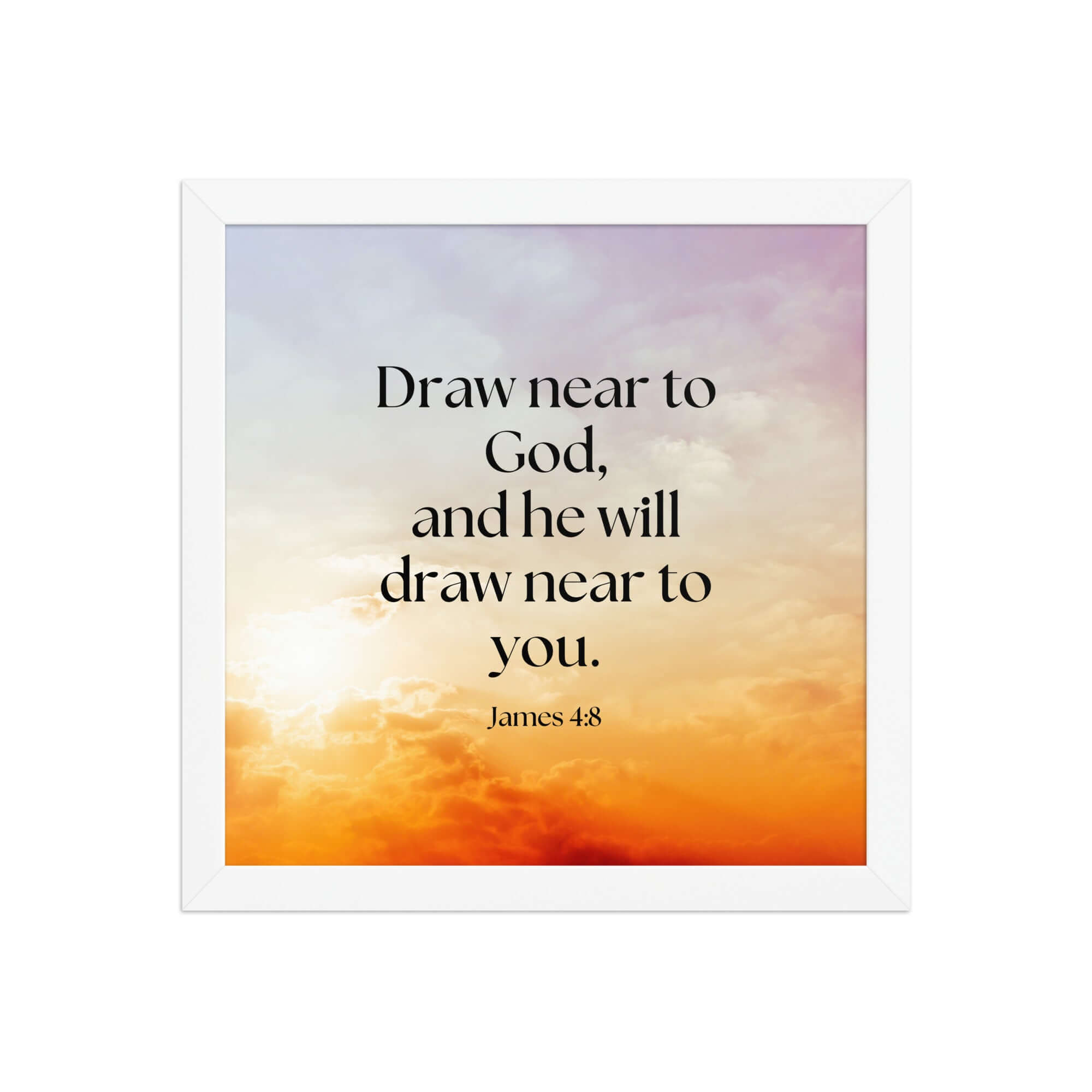 James 4:8 Bible Verse, he will draw Enhanced Matte Paper Framed Poster Wall Art White 12″×12″