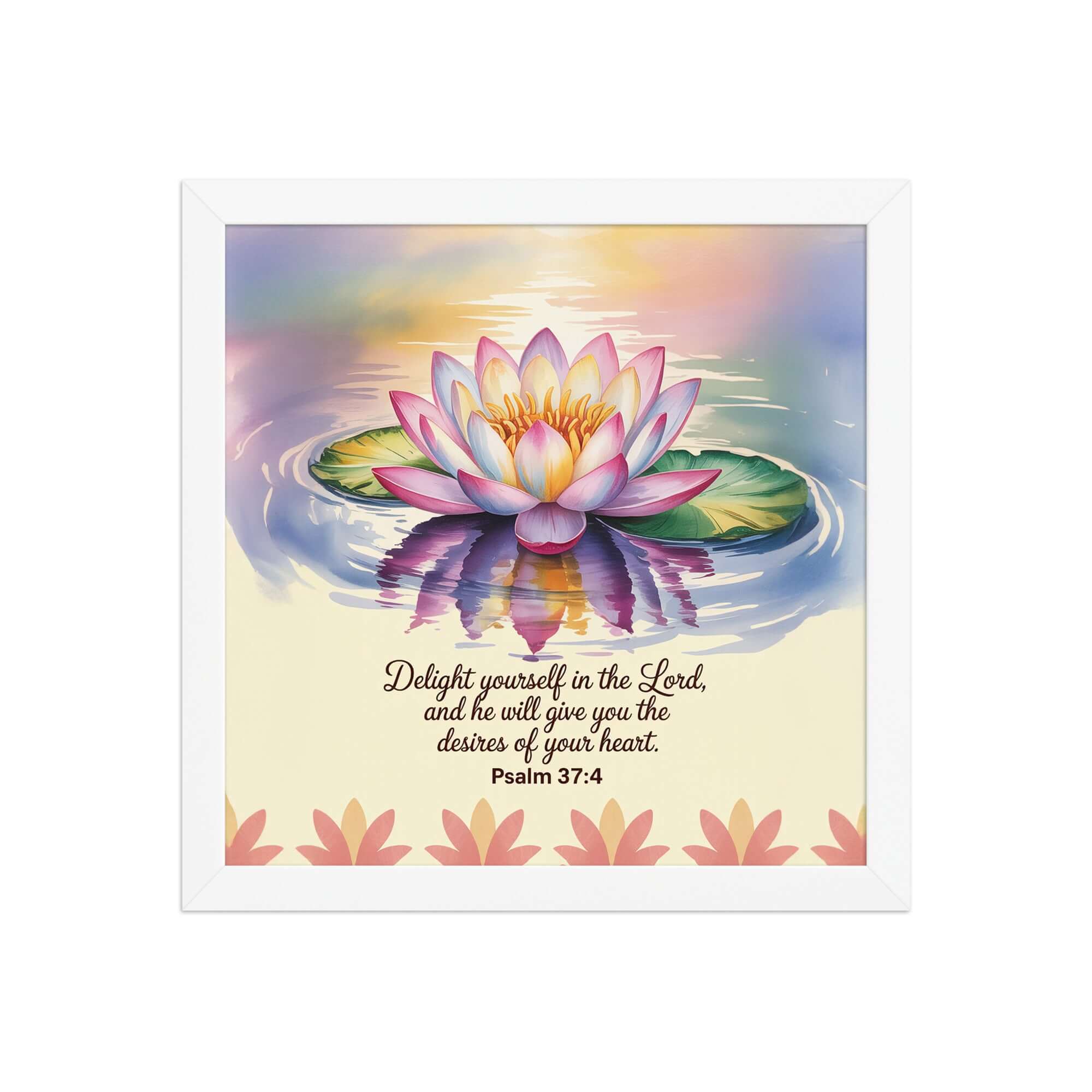 Psalm 37:4 Bible Verse, the Lord Enhanced Matte Paper Framed Poster White 12″×12″