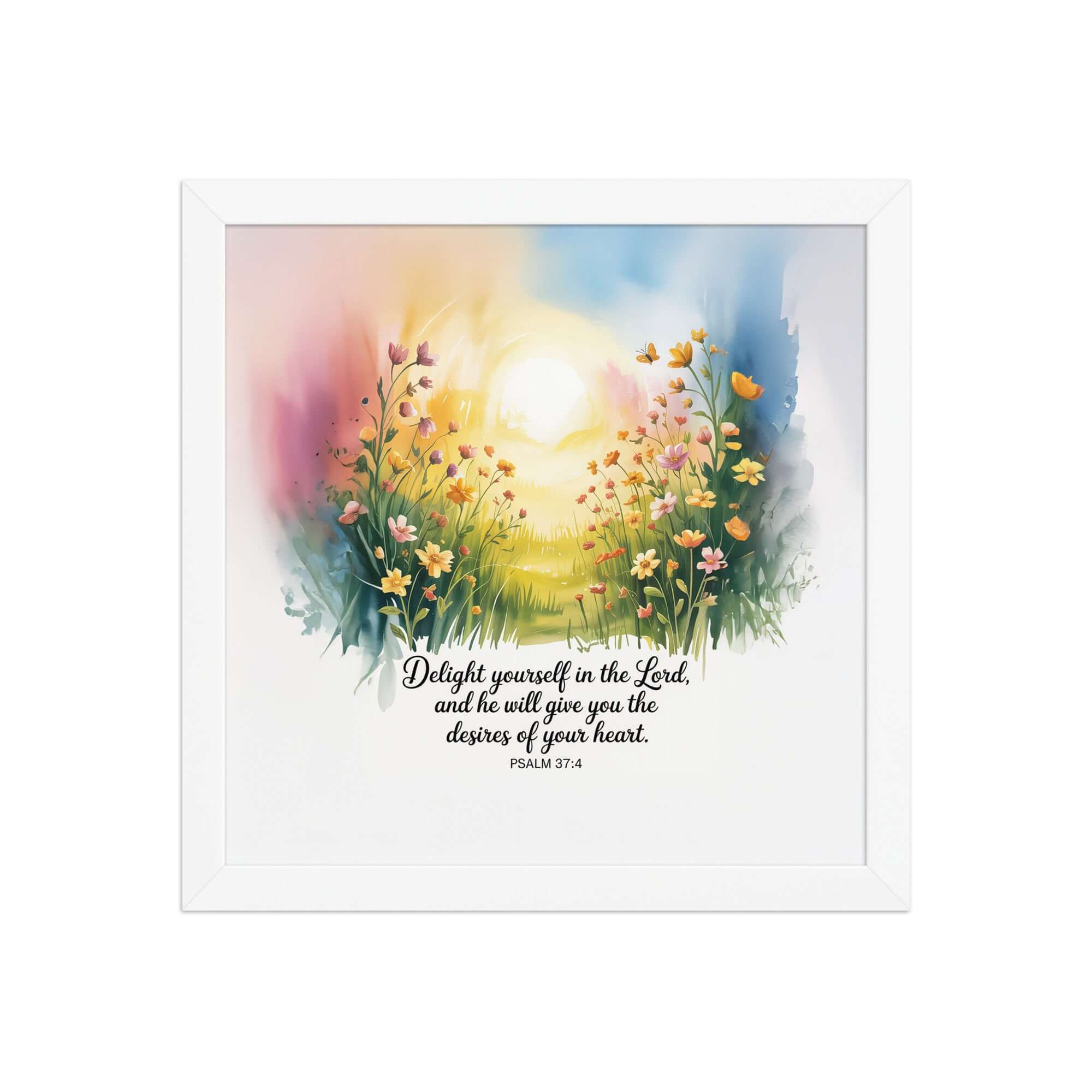 Psalm 37:4 Bible Verse, will give Enhanced Matte Paper Framed Poster White 12″×12″