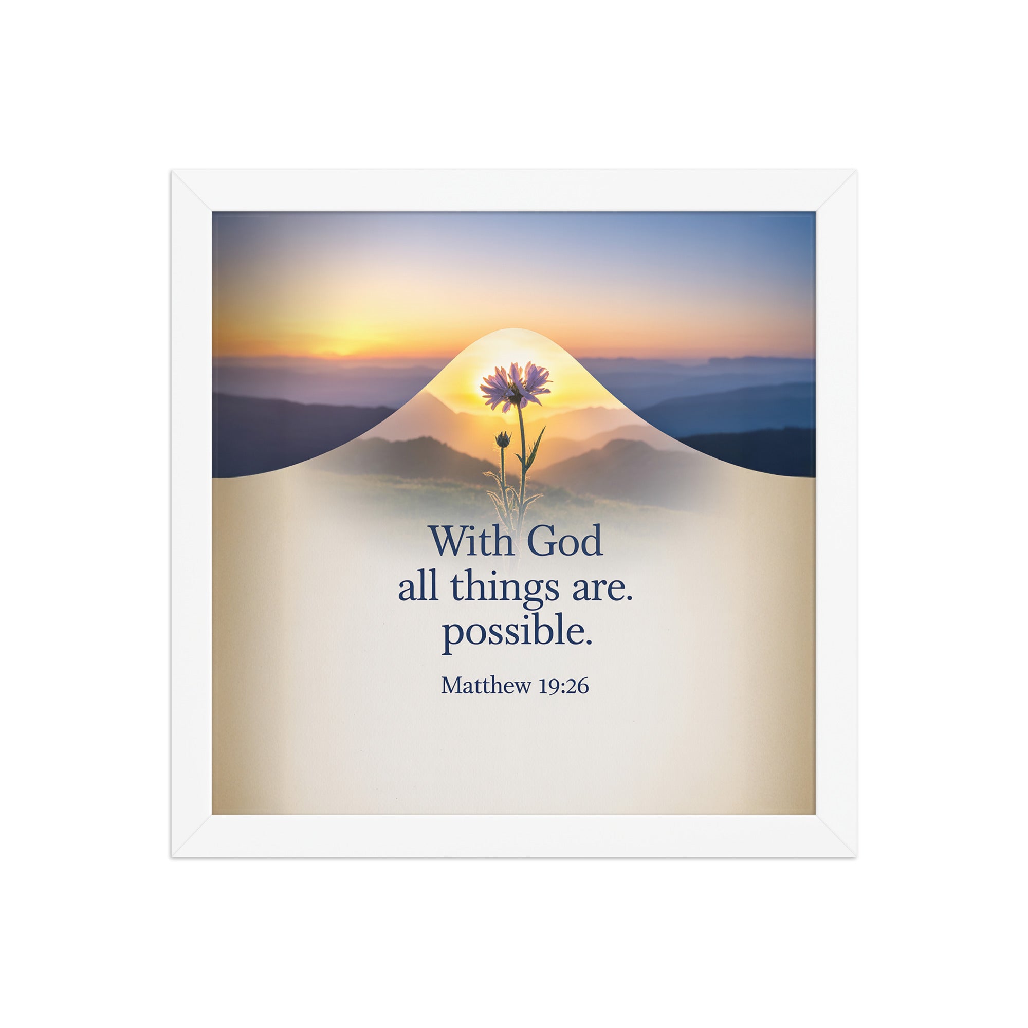 Matthew 19:26 Bible Verse at them Enhanced Matte Paper Framed Poster White 12″×12″