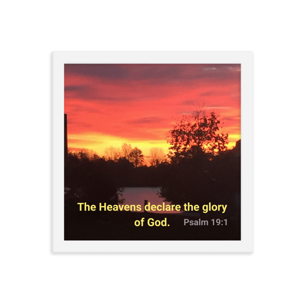 Psalm 19:1 Bible Verse, Sunset Glory Enhanced Matte Paper Framed Poster Wall Art White 12″×12″