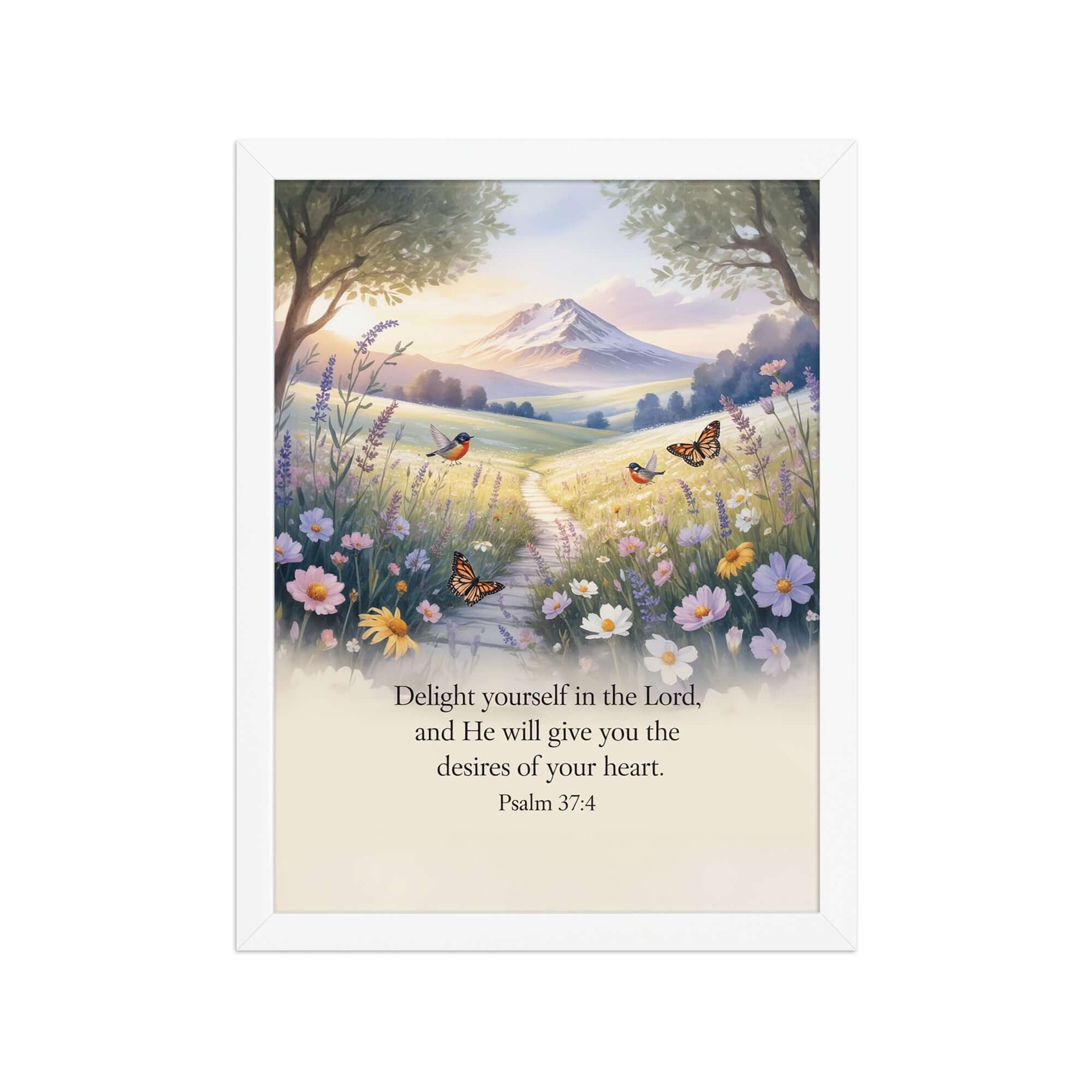 Psalm 37:4 Bible Verse, Delight Enhanced Matte Paper Framed Poster White 12″×16″