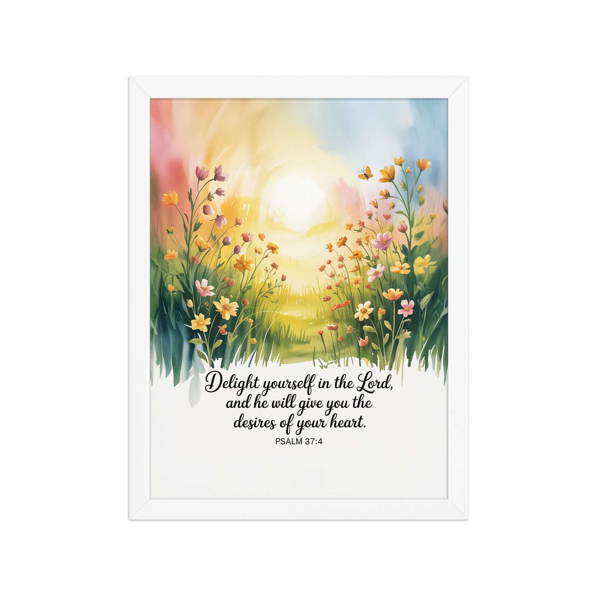 Psalm 37:4 Bible Verse, will give Enhanced Matte Paper Framed Poster White 12″×16″