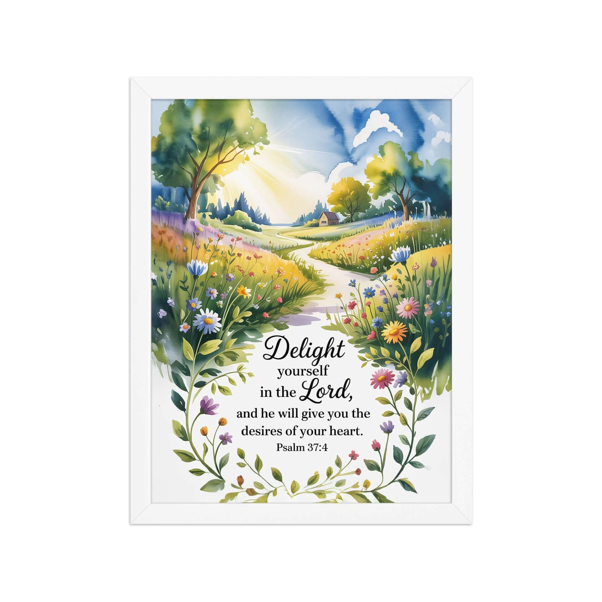 Psalm 37:4 Bible Verse, desires Enhanced Matte Paper Framed Poster White 12″×16″