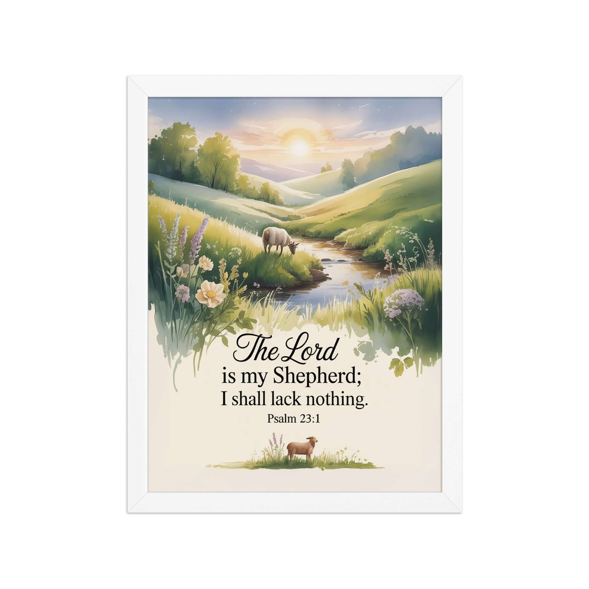 Psalm 23:1 Bible Verse, Lord Enhanced Matte Paper Framed Poster White 12″×16″