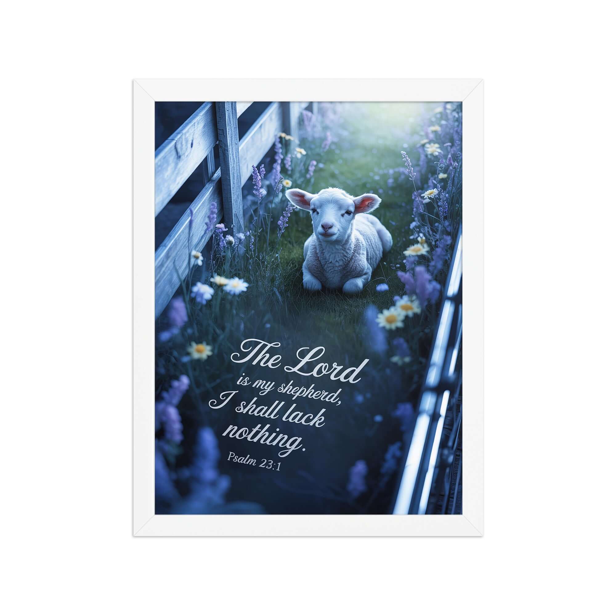 Psalm 23:1 Bible Verse, Shepherd Enhanced Matte Paper Framed Poster White 12″×16″