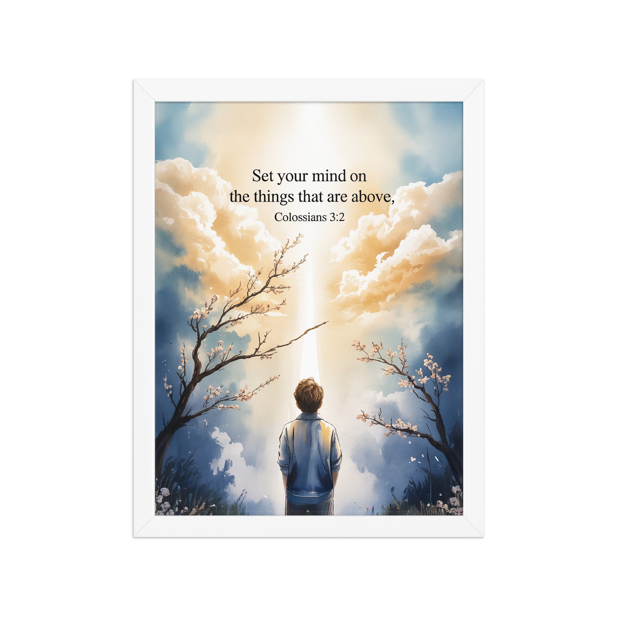 Colossians 3:2 Bible Verse the things Enhanced Matte Paper Framed Poster White 12″×16″