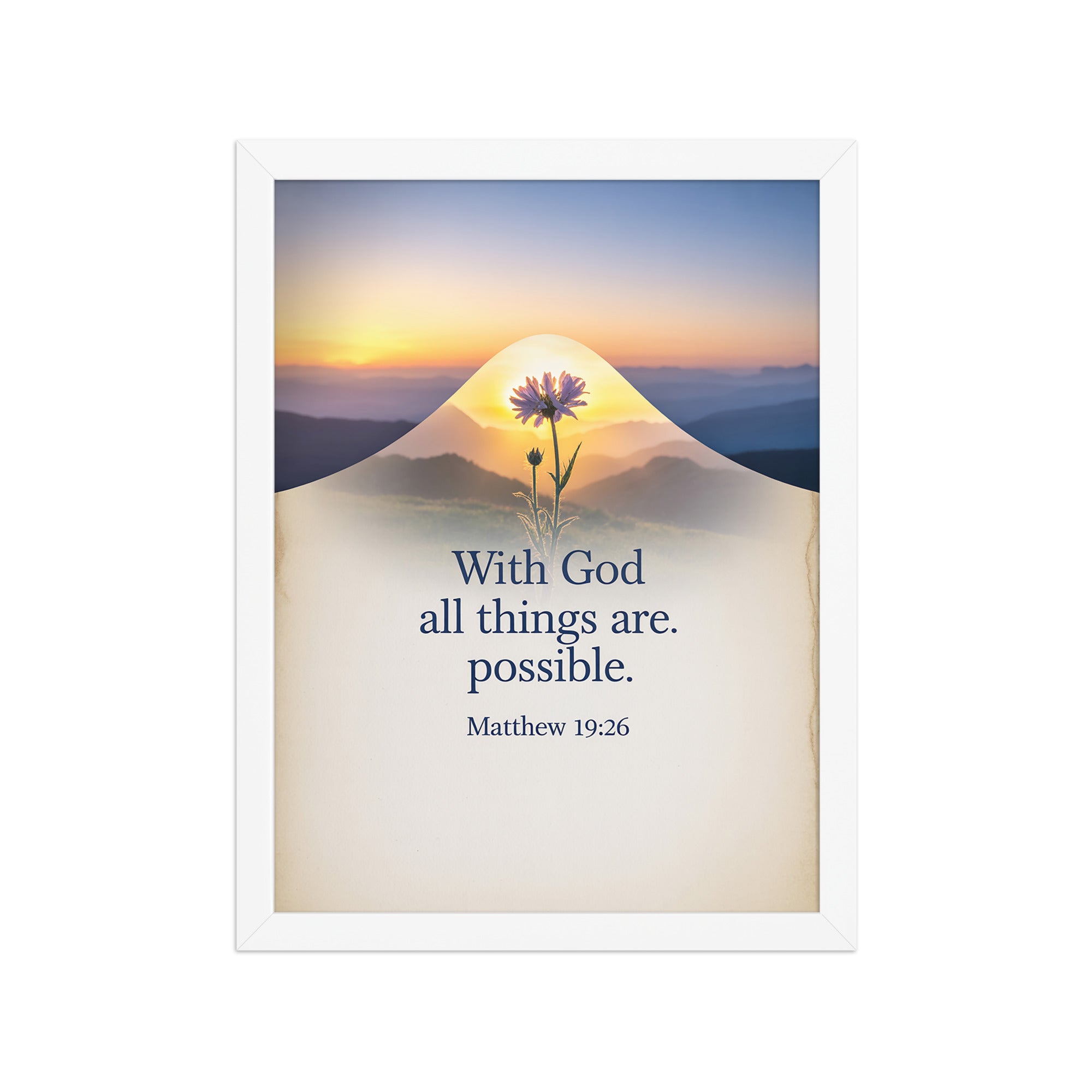 Matthew 19:26 Bible Verse at them Enhanced Matte Paper Framed Poster White 12″×16″