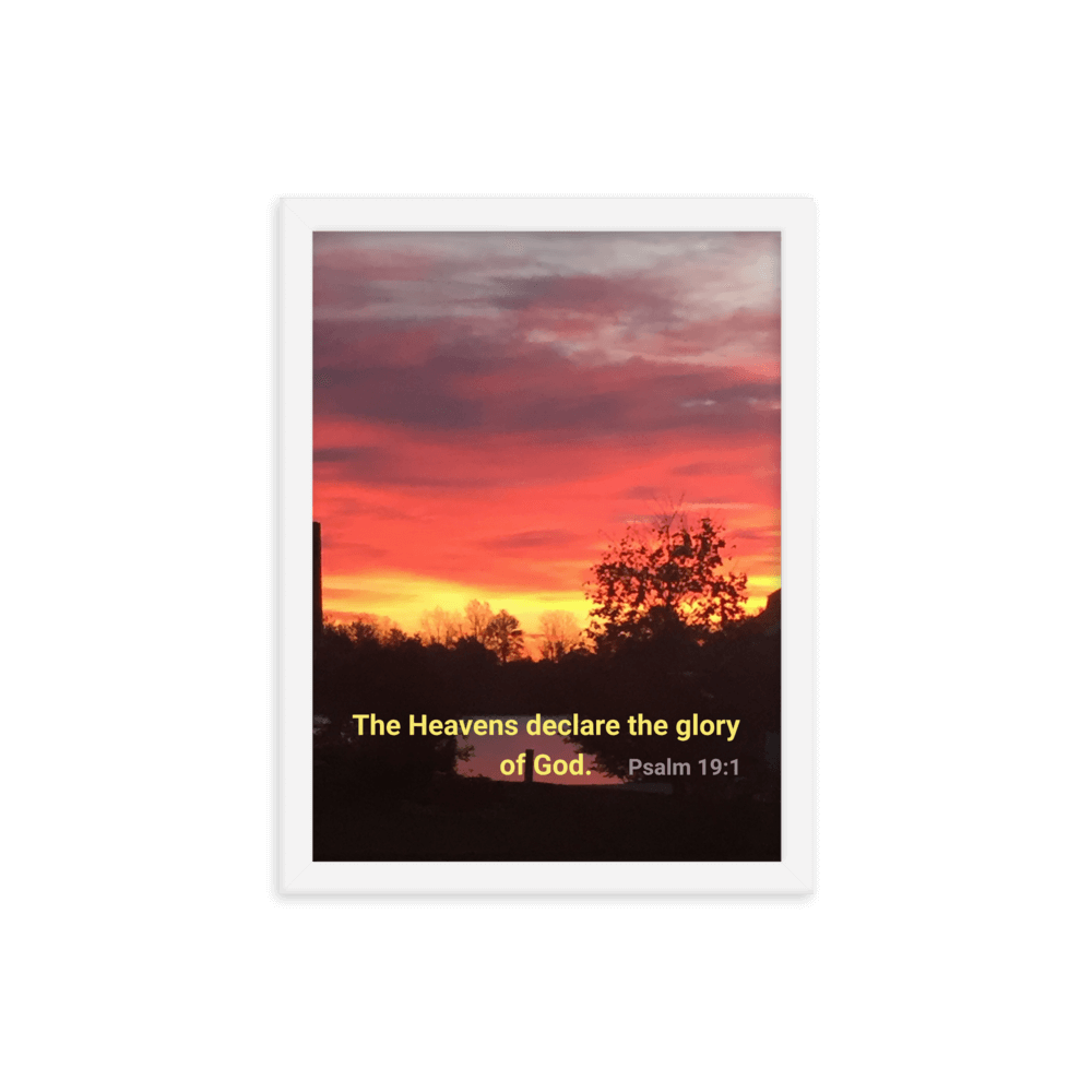 Psalm 19:1 Bible Verse, Sunset Glory Enhanced Matte Paper Framed Poster Wall Art White 12″×16″