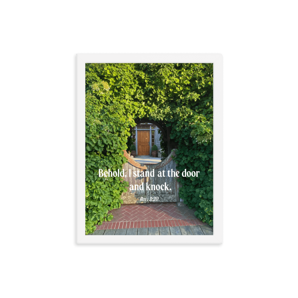 Revelation 3:20 Bible Verse, Garden Doorway Enhanced Matte Paper Framed Poster Wall Art White 12″×16″