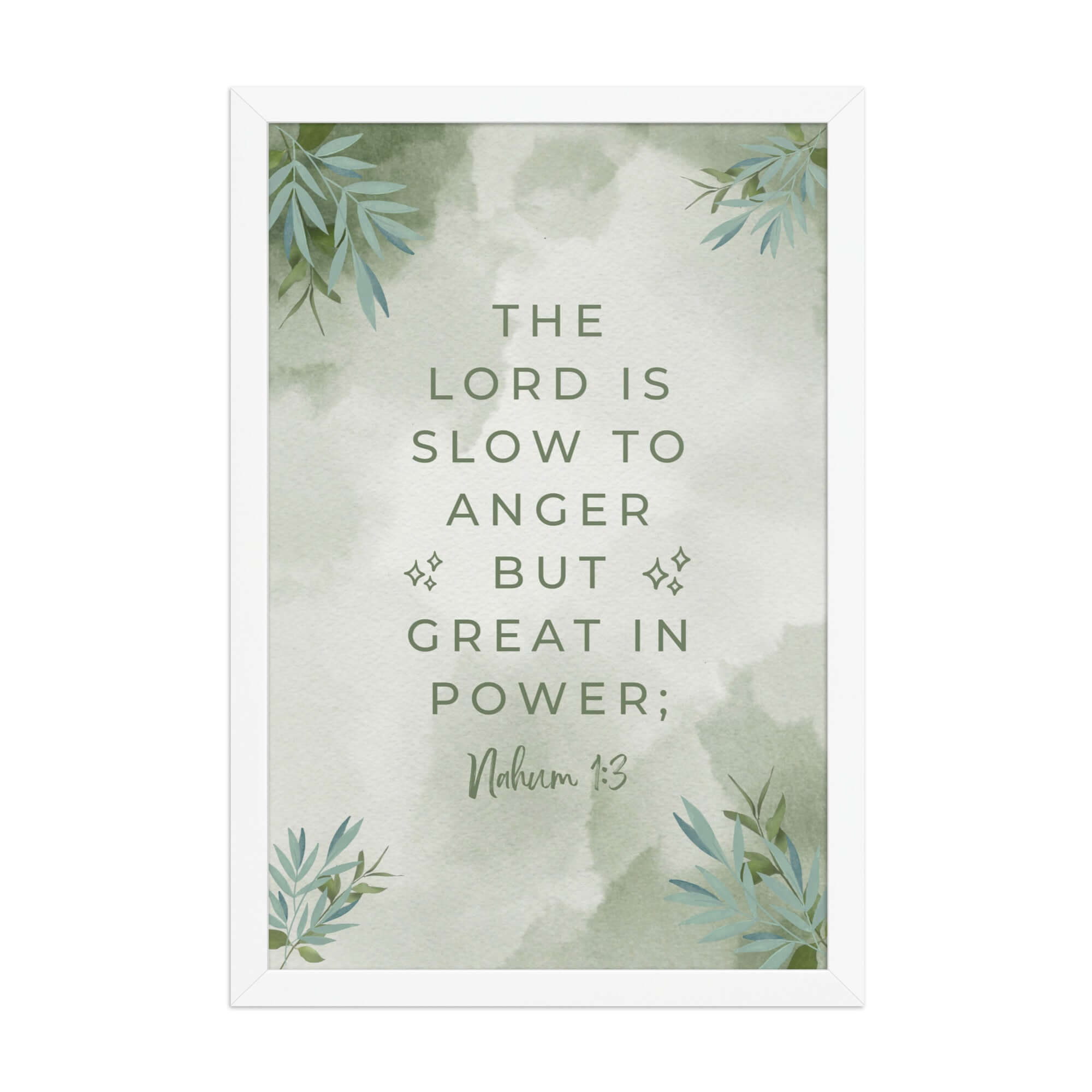 Nahum 1:3 Bible Verse, The Lord is slow Enhanced Matte Paper Framed Poster Wall Art White 12″×18″