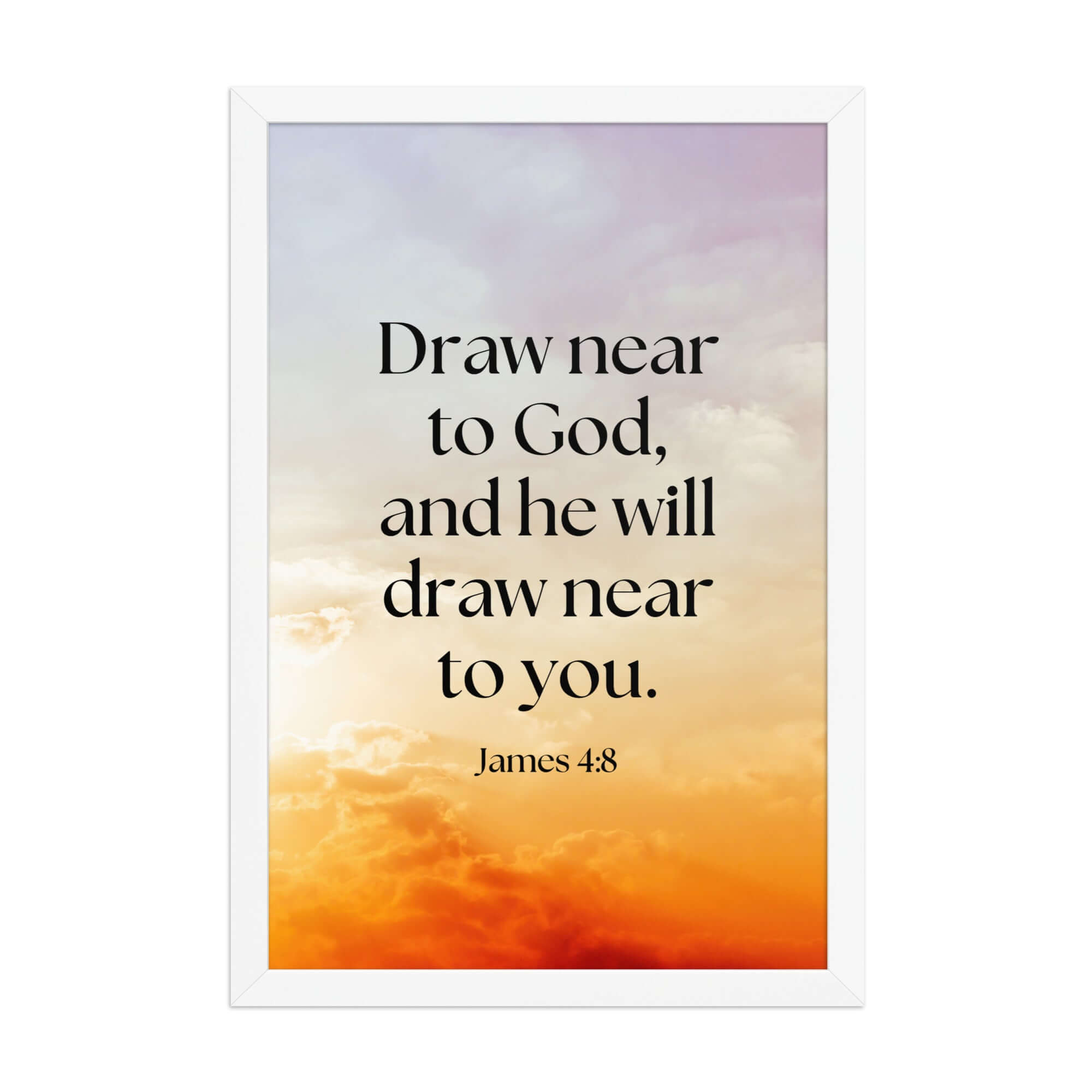 James 4:8 Bible Verse, he will draw Enhanced Matte Paper Framed Poster Wall Art White 12″×18″