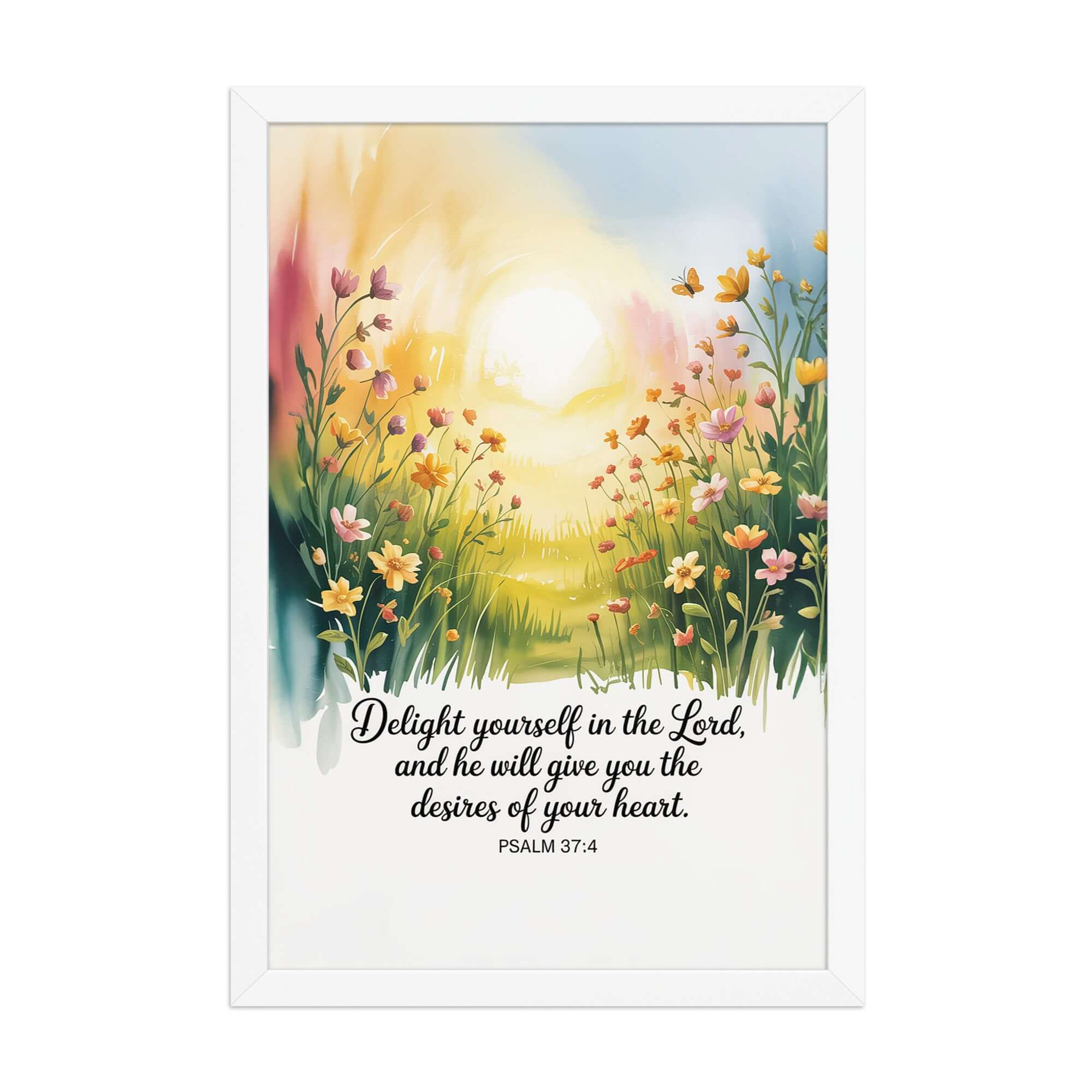 Psalm 37:4 Bible Verse, will give Enhanced Matte Paper Framed Poster White 12″×18″