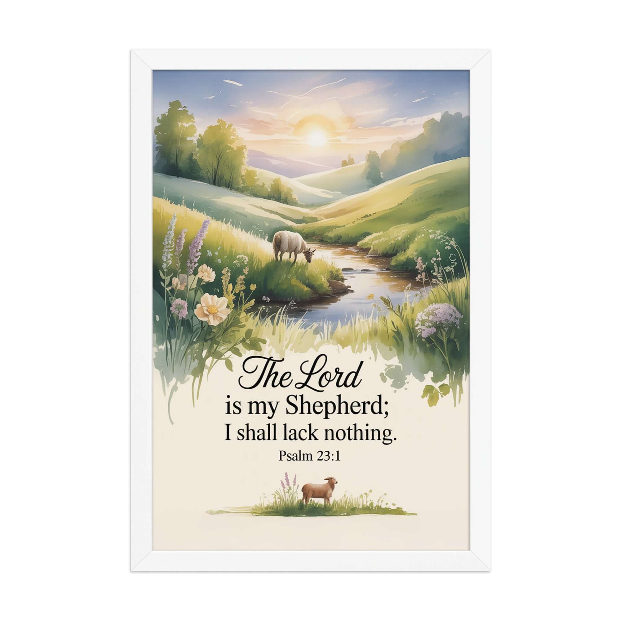 Psalm 23:1 Bible Verse, Lord Enhanced Matte Paper Framed Poster White 12″×18″
