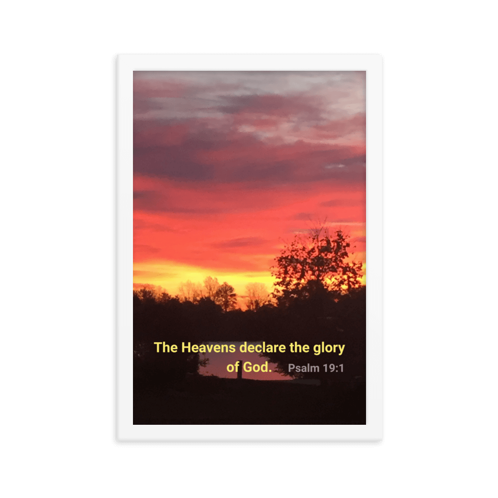 Psalm 19:1 Bible Verse, Sunset Glory Enhanced Matte Paper Framed Poster Wall Art White 12″×18″