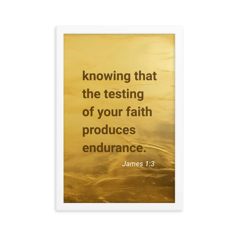 James 1:3 Bible Verse, testing of your faith Enhanced Matte Paper Framed Poster Wall Art White 12″×18″