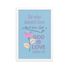 1 John 4:8 Bible Verse, doesn’t love Enhanced Matte Paper Framed Poster Wall Art White 12″×18″