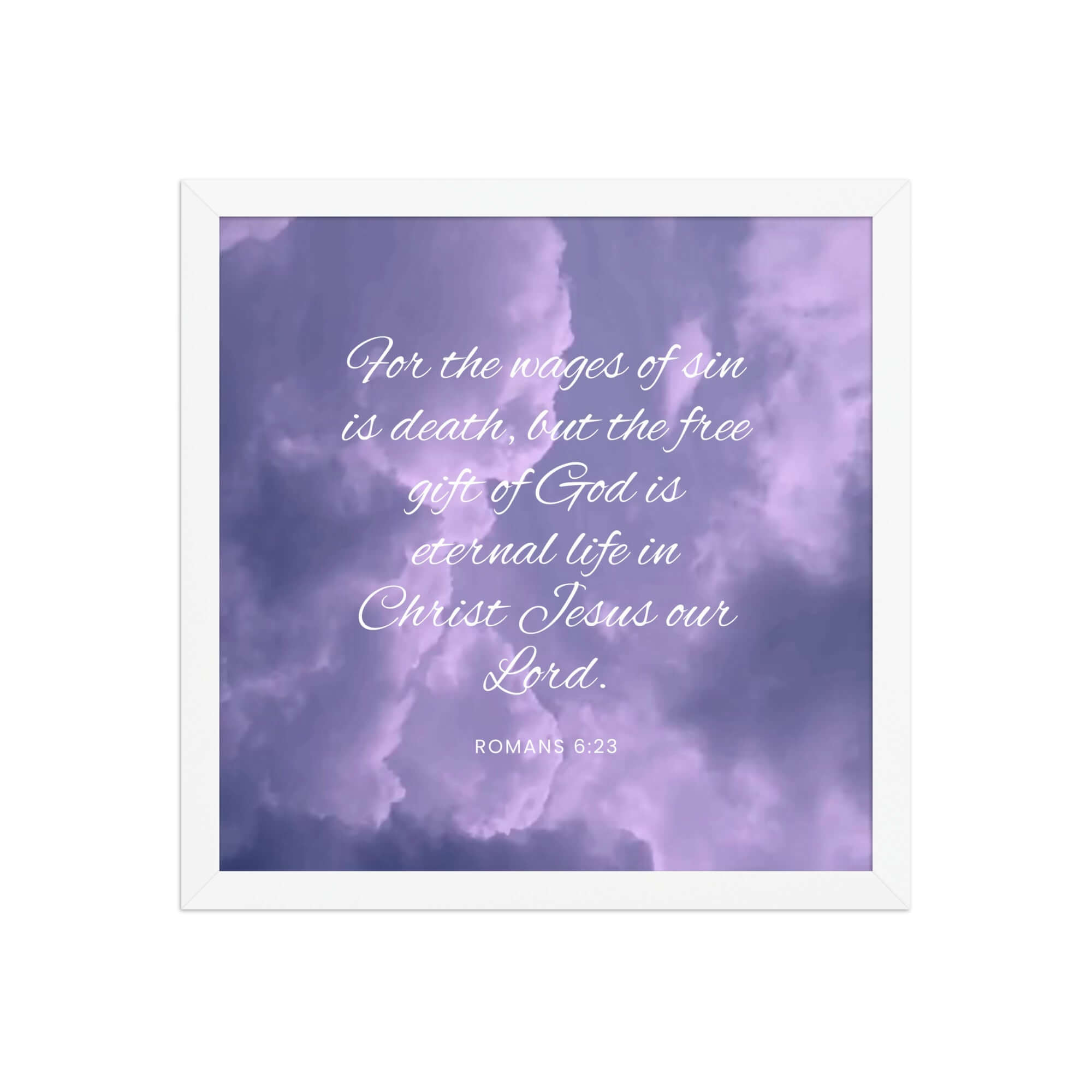 Romans 6:23 Bible Verse, free gift Enhanced Matte Paper Framed Poster Wall Art White 14″×14″
