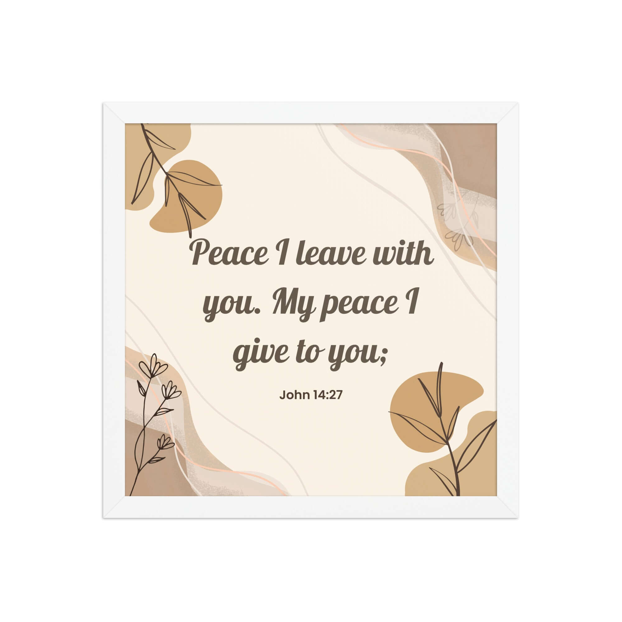 John 14:27 Bible Verse, Peace I Enhanced Matte Paper Framed Poster Wall Art White 14″×14″