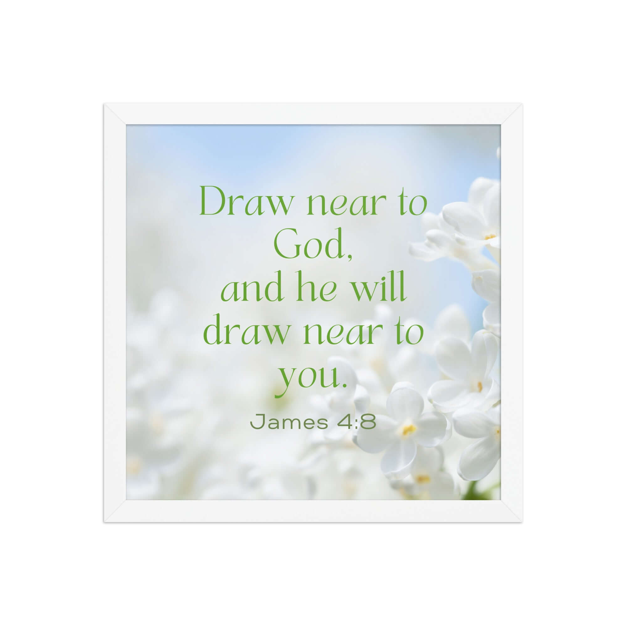 James 4:8 Bible Verse, Draw near Enhanced Matte Paper Framed Poster Wall Art White 14″×14″