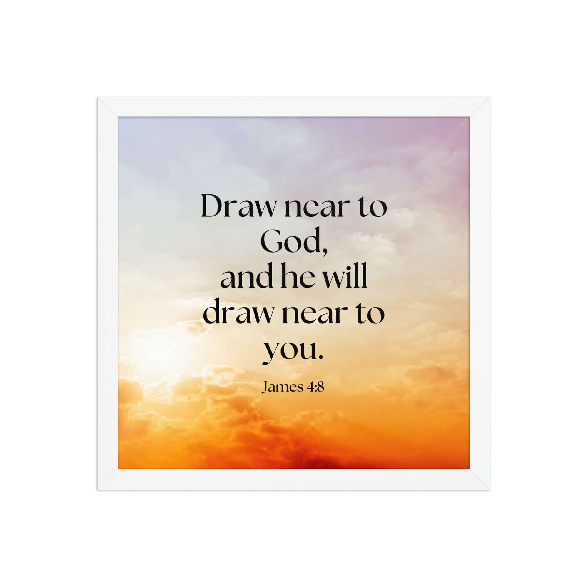 James 4:8 Bible Verse, he will draw Enhanced Matte Paper Framed Poster Wall Art White 14″×14″
