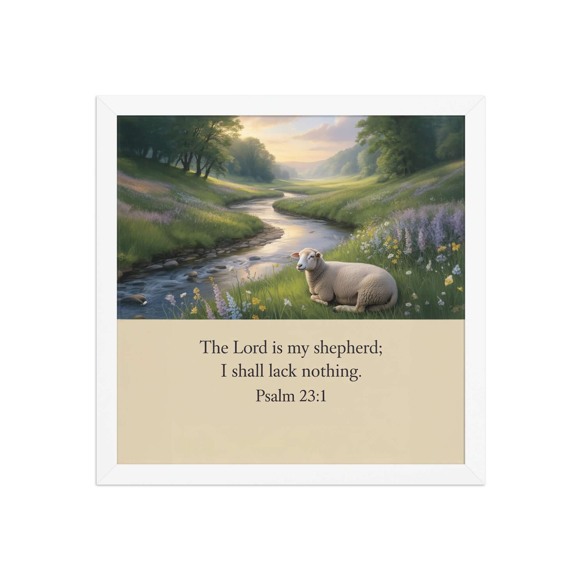 Psalm 23:1 Bible Verse, I shall Enhanced Matte Paper Framed Poster White 14″×14″