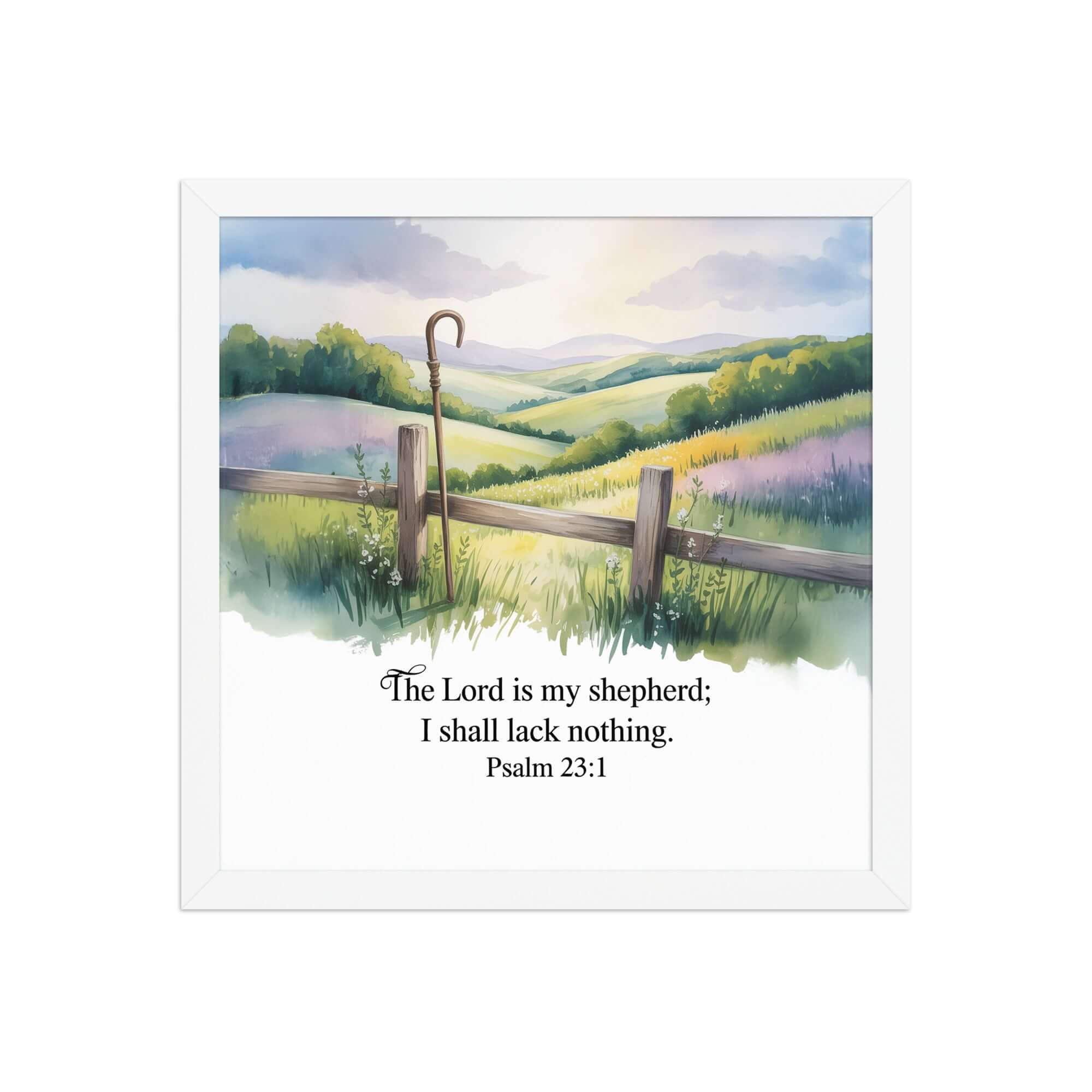 Psalm 23:1 Bible Verse, Lack Enhanced Matte Paper Framed Poster White 14″×14″