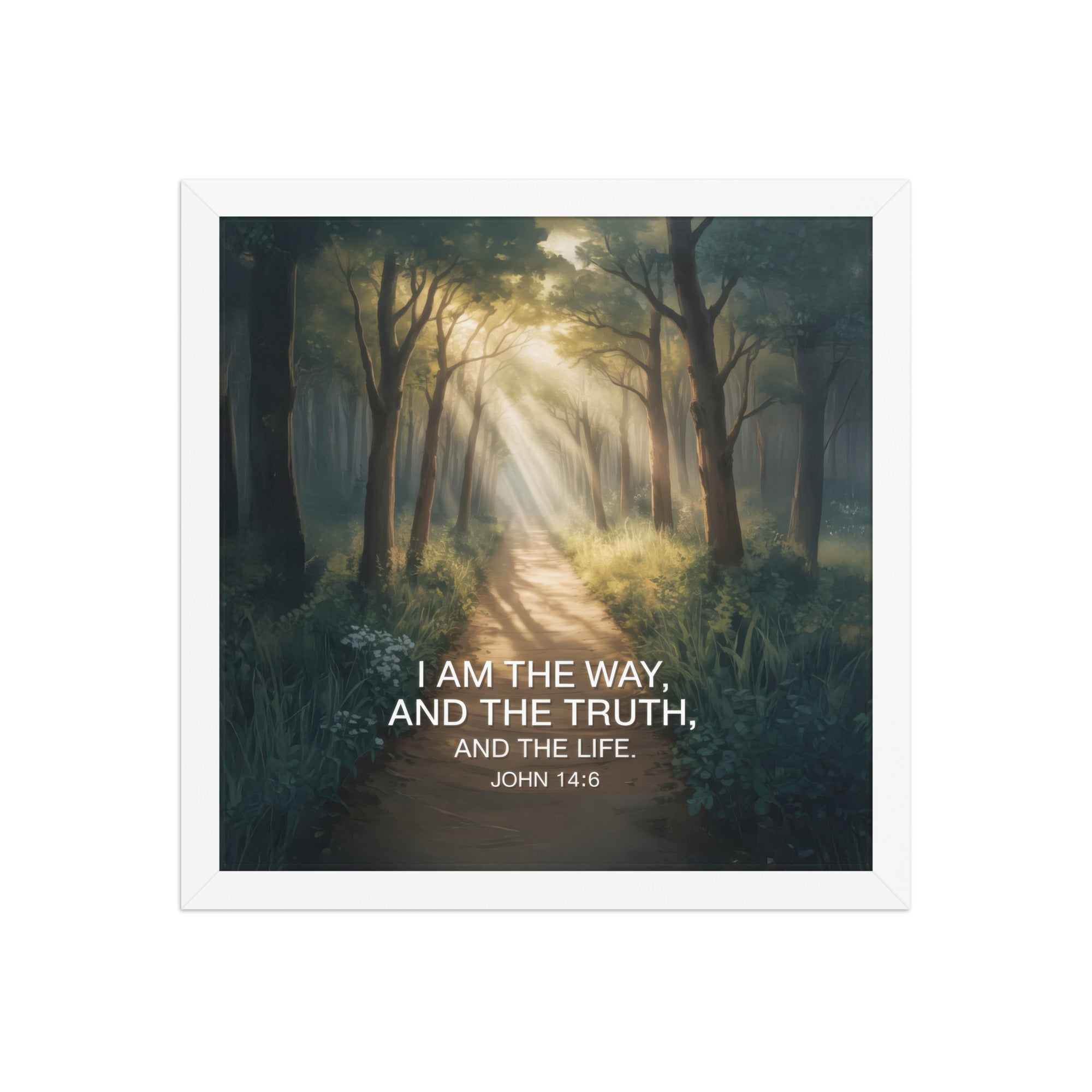 John 14:6 Bible Verse I Am Enhanced Matte Paper Framed Poster White 14″×14″