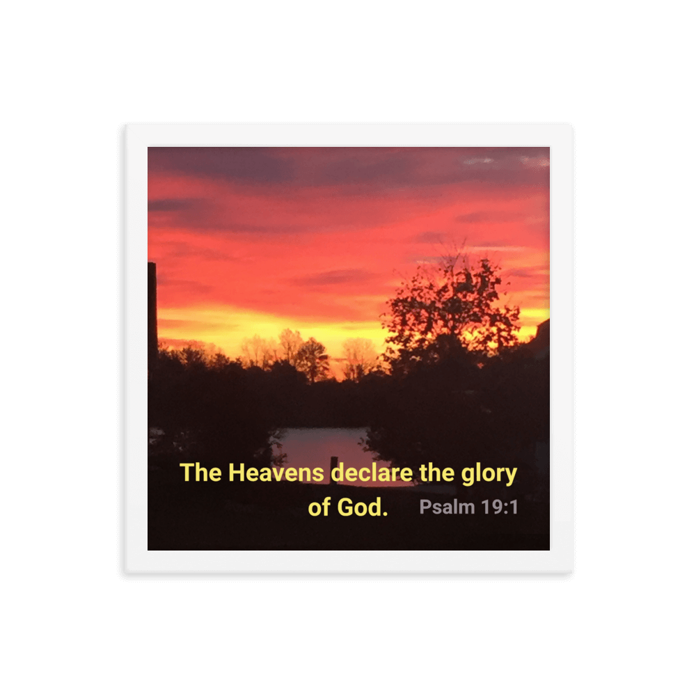 Psalm 19:1 Bible Verse, Sunset Glory Enhanced Matte Paper Framed Poster Wall Art White 14″×14″