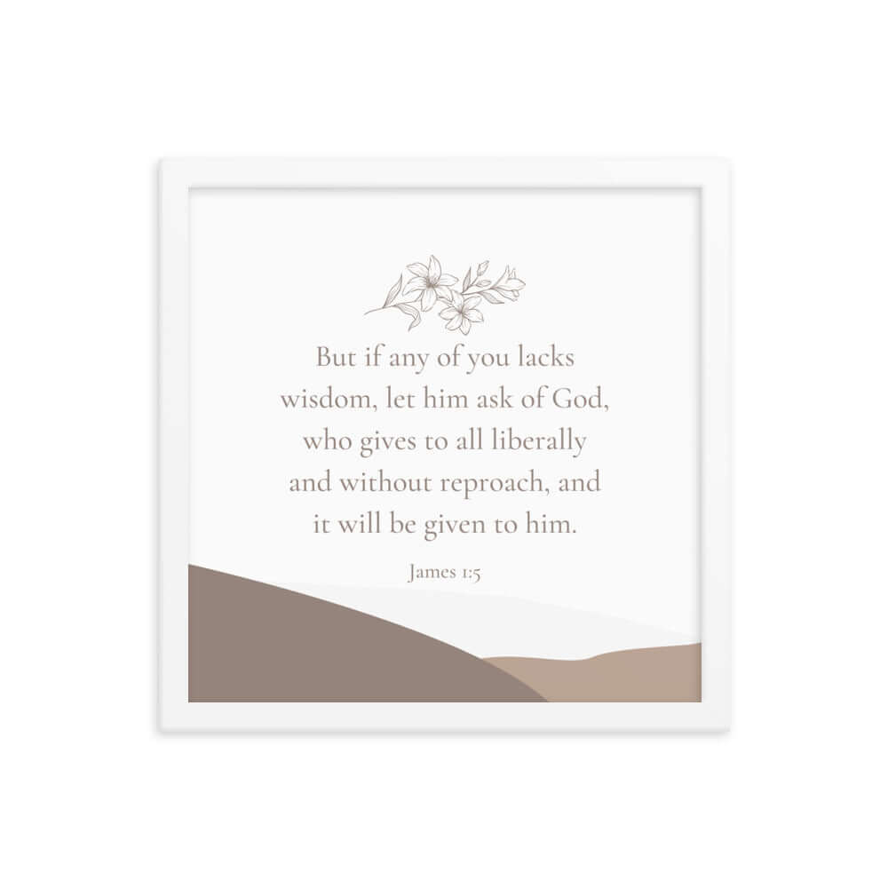 James 1:5 Bible Verse, ask of God Enhanced Matte Paper Framed Poster Wall Art White 14″×14″