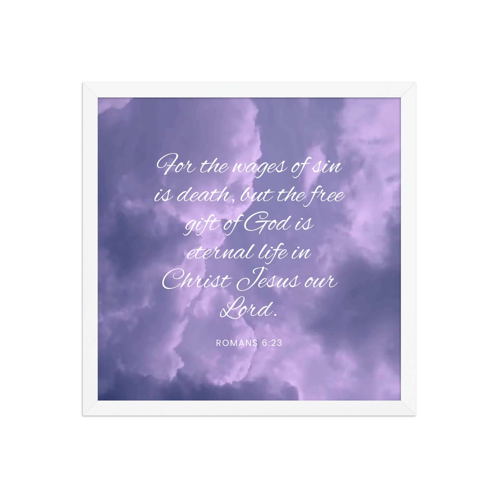 Romans 6:23 Bible Verse, free gift Enhanced Matte Paper Framed Poster Wall Art White 16″×16″