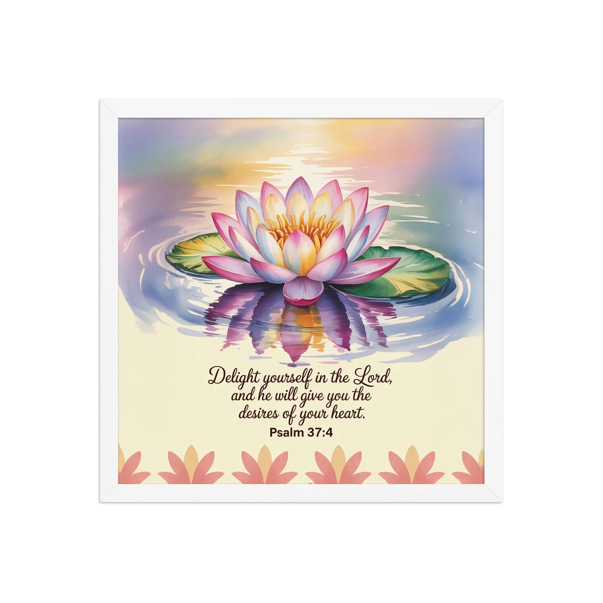 Psalm 37:4 Bible Verse, the Lord Enhanced Matte Paper Framed Poster White 16″×16″