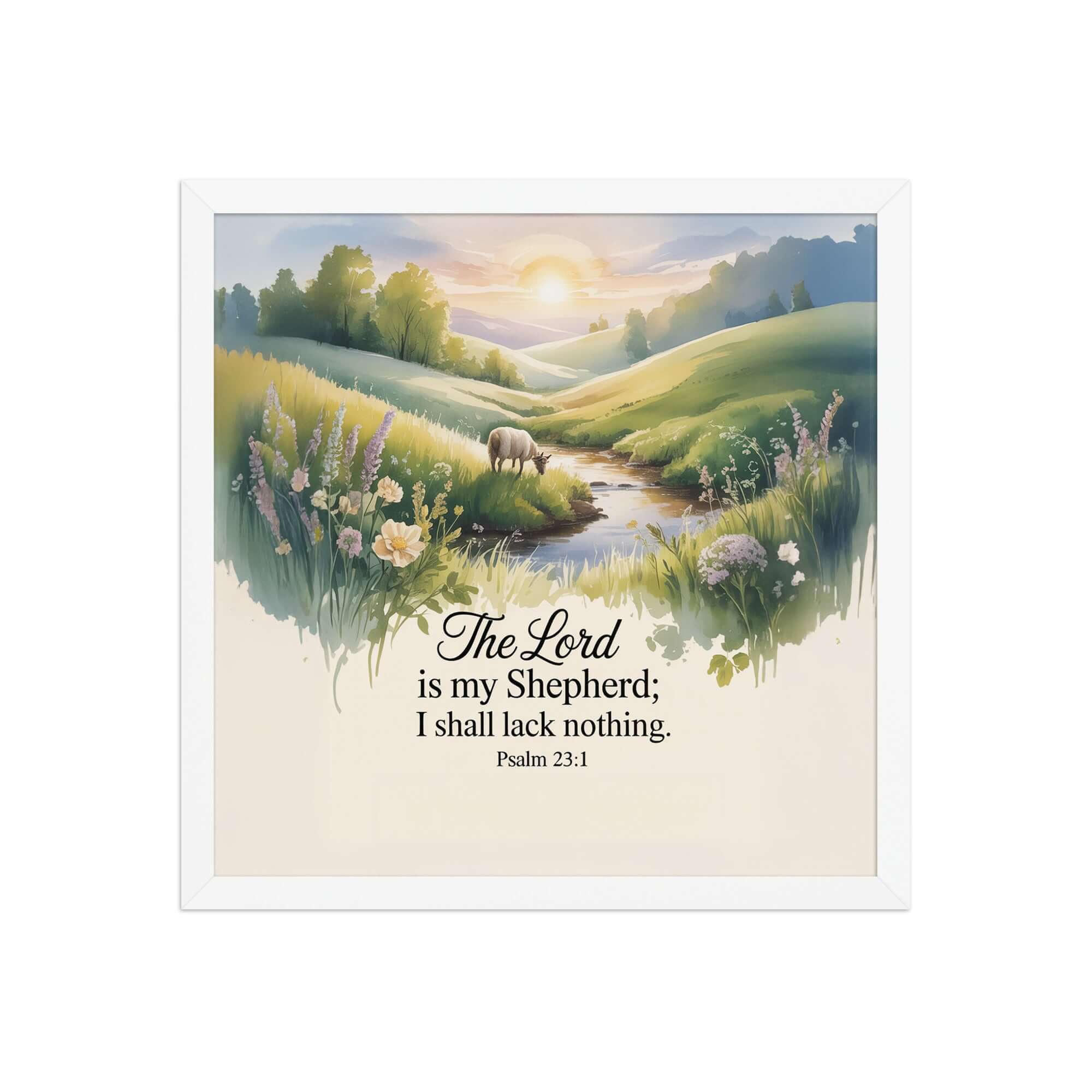 Psalm 23:1 Bible Verse, Lord Enhanced Matte Paper Framed Poster White 16″×16″