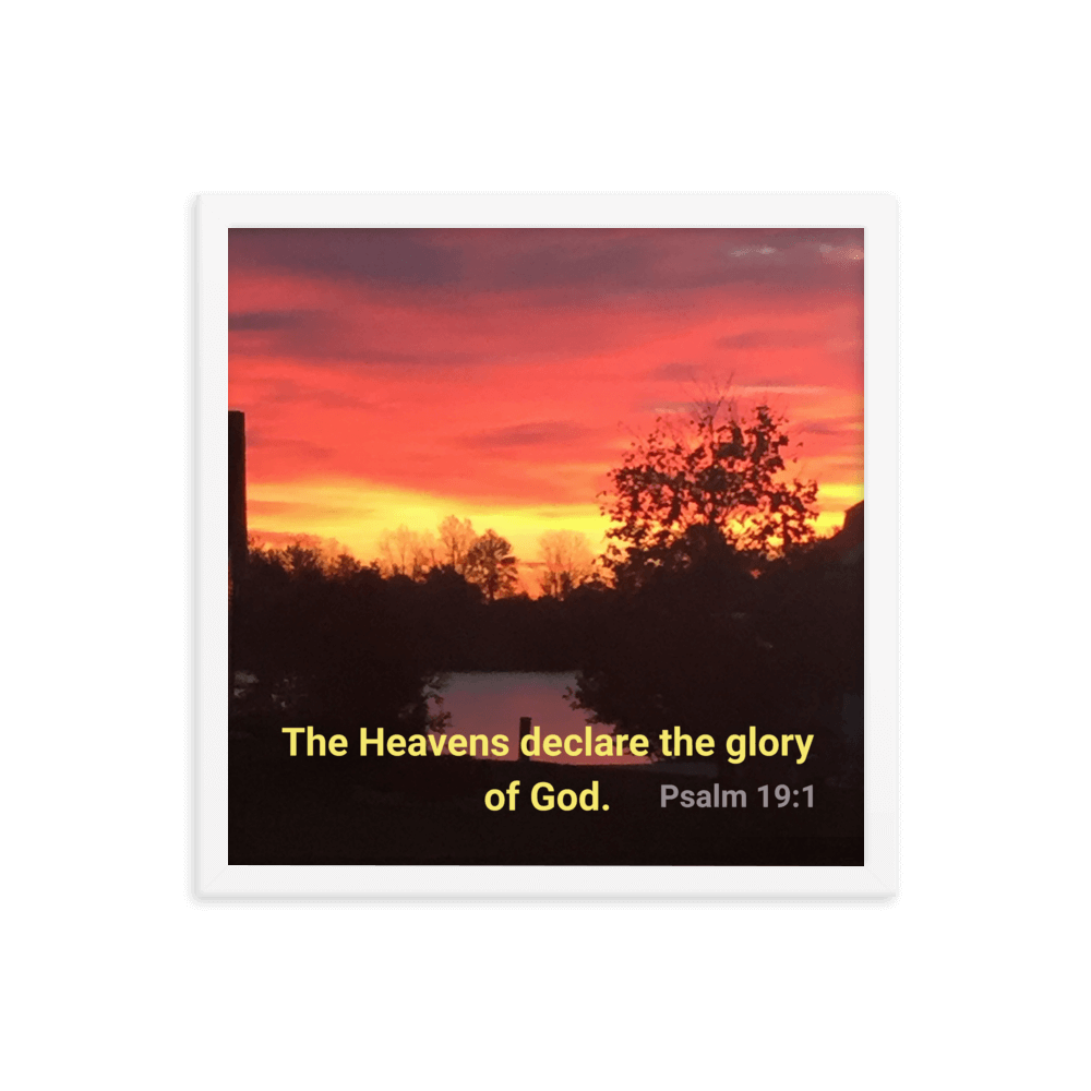 Psalm 19:1 Bible Verse, Sunset Glory Enhanced Matte Paper Framed Poster Wall Art White 16″×16″