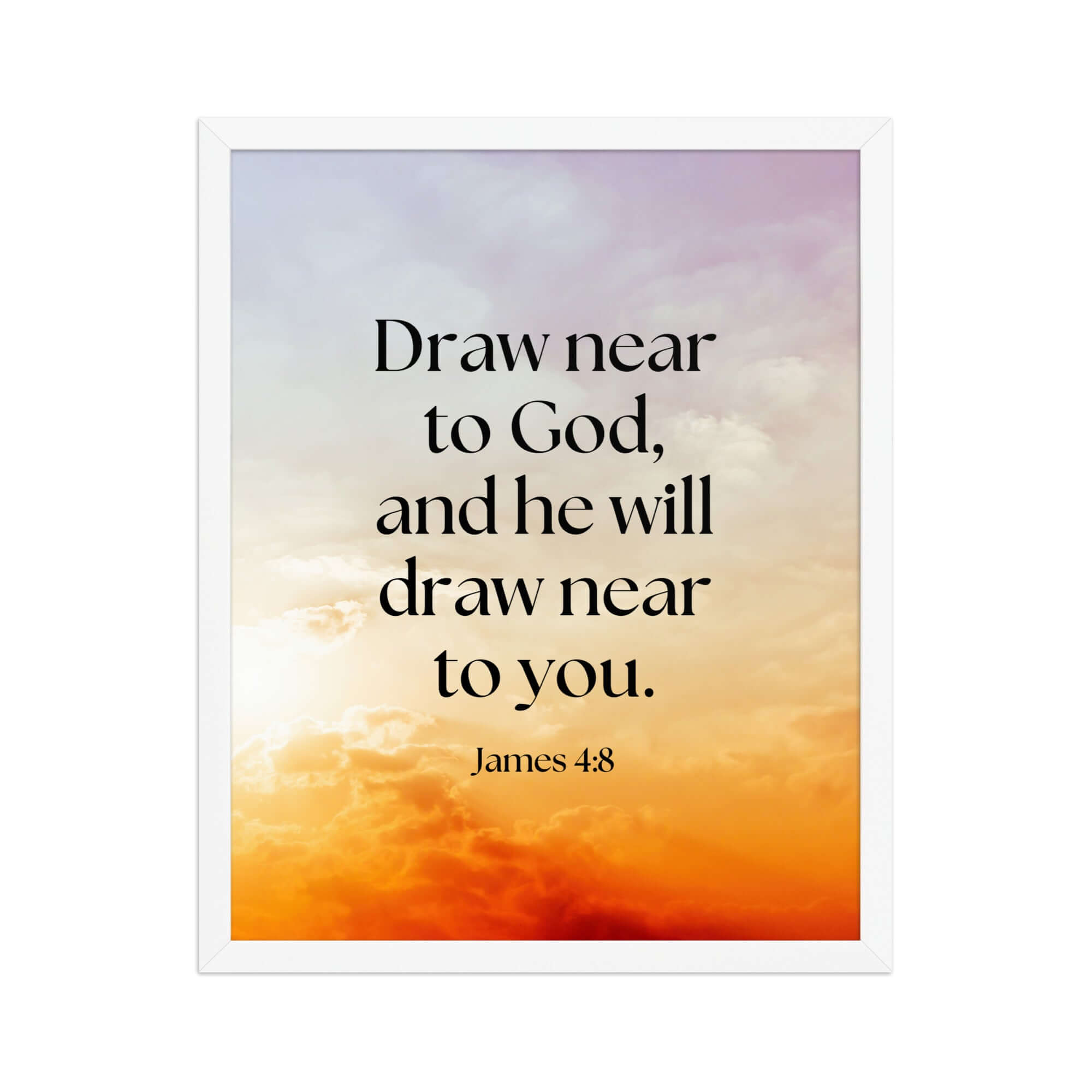 James 4:8 Bible Verse, he will draw Enhanced Matte Paper Framed Poster Wall Art White 16″×20″