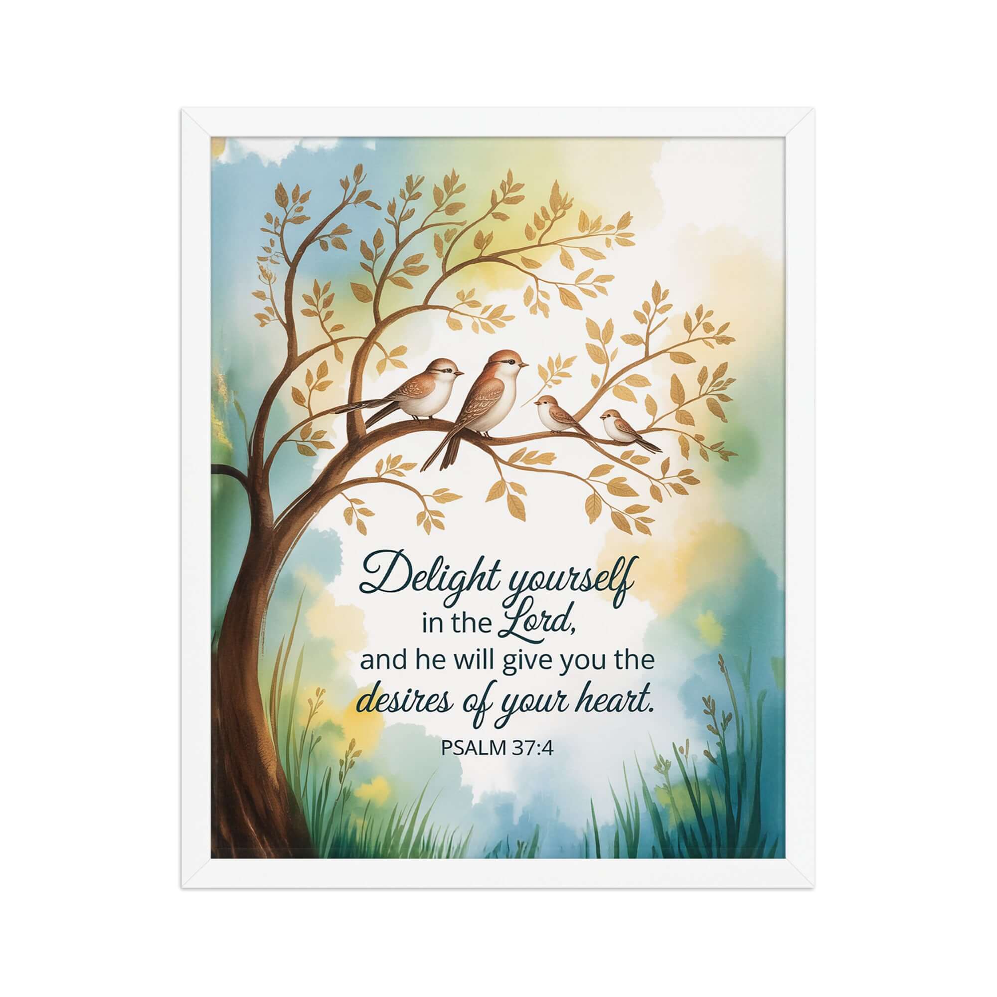 Psalm 37:4 Bible Verse, Yourself Enhanced Matte Paper Framed Poster White 16″×20″