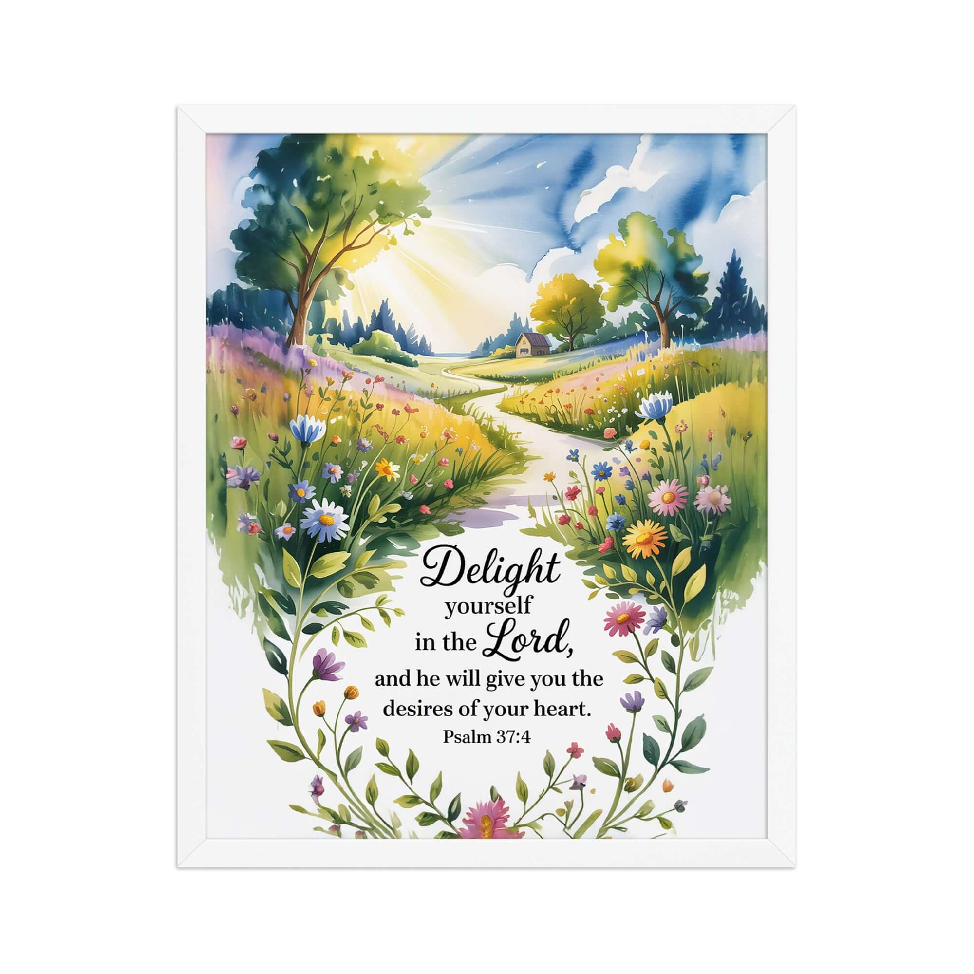 Psalm 37:4 Bible Verse, desires Enhanced Matte Paper Framed Poster White 16″×20″
